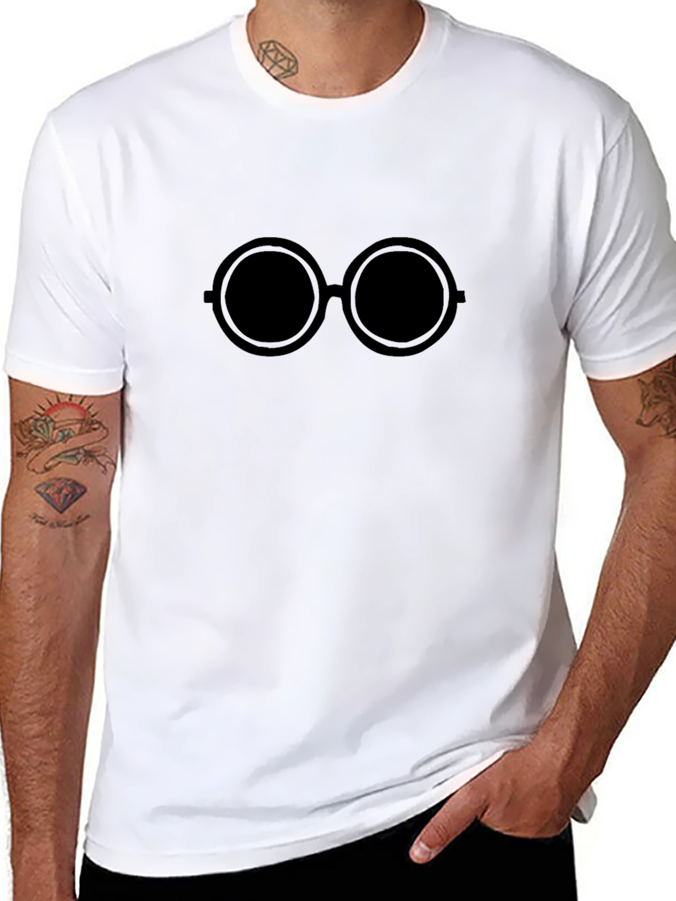 Black Black T-Shirt with Round Glasses Design view 8