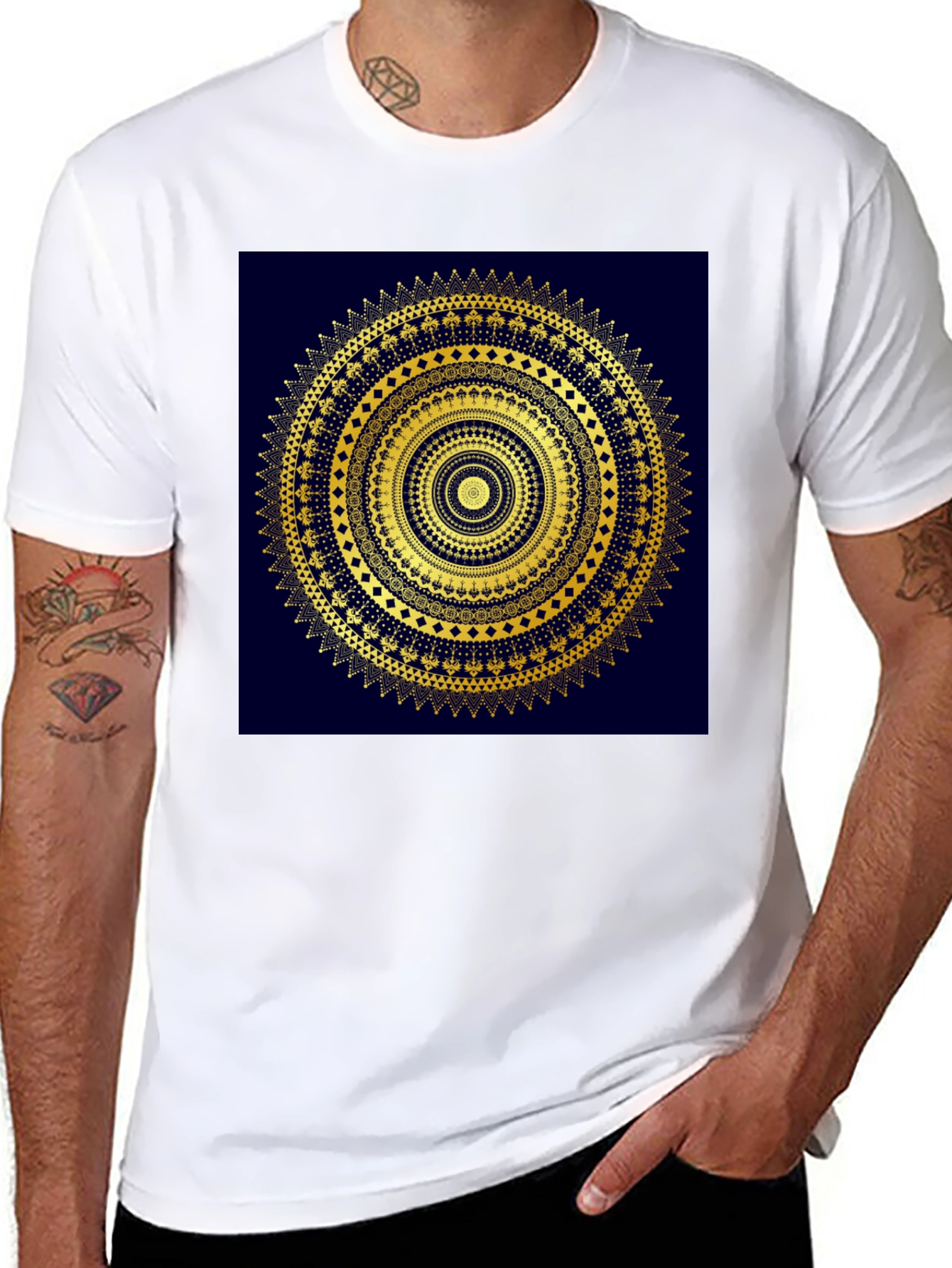 Black Gold Mandala Design Black T-Shirt view 8
