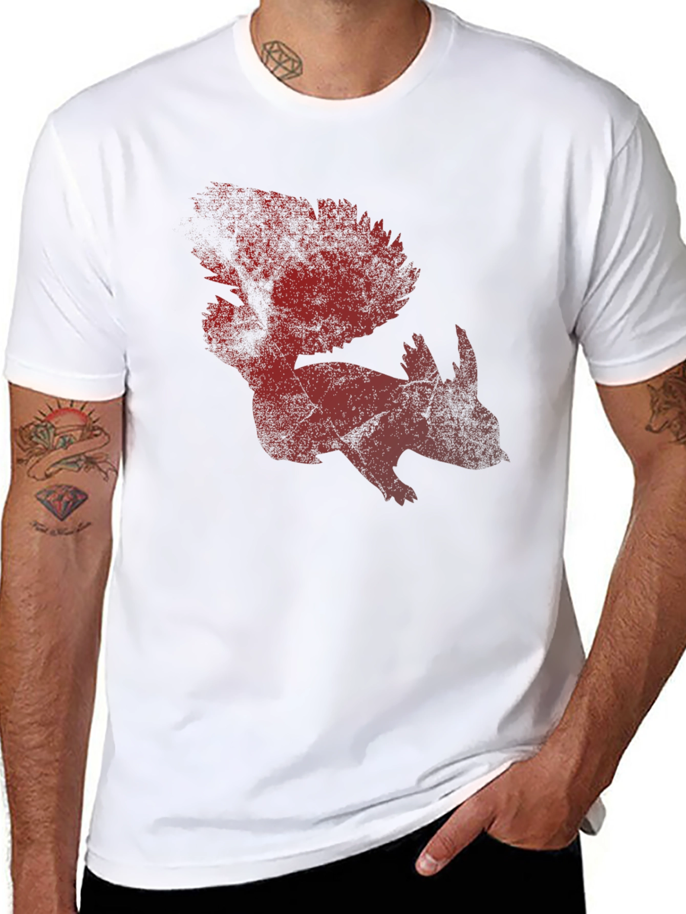 Black Red Squirrel Graphic T-Shirt - Men's Casual Tee view 8