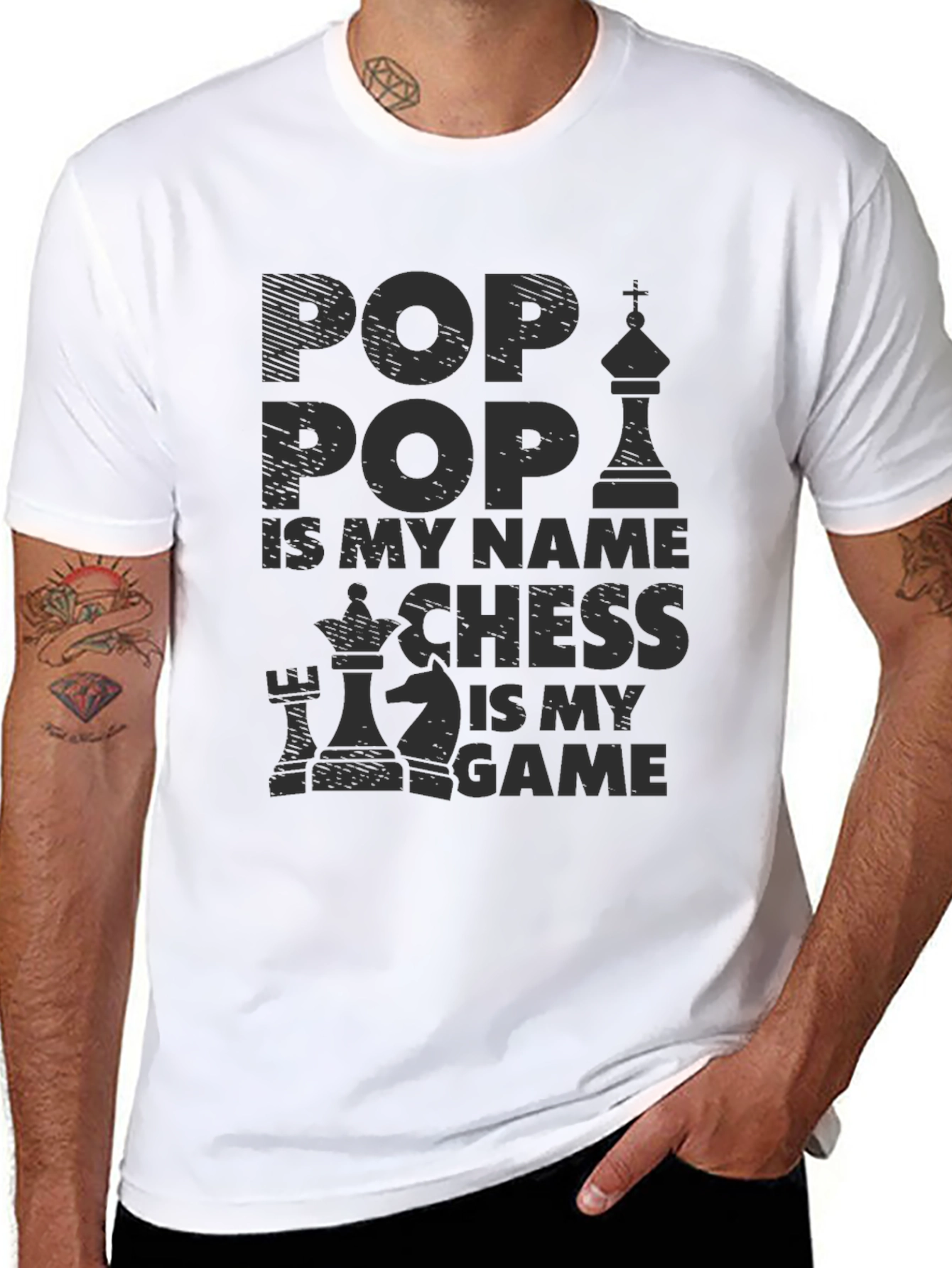 Black Pop Pop Chess Game T-Shirt view 8