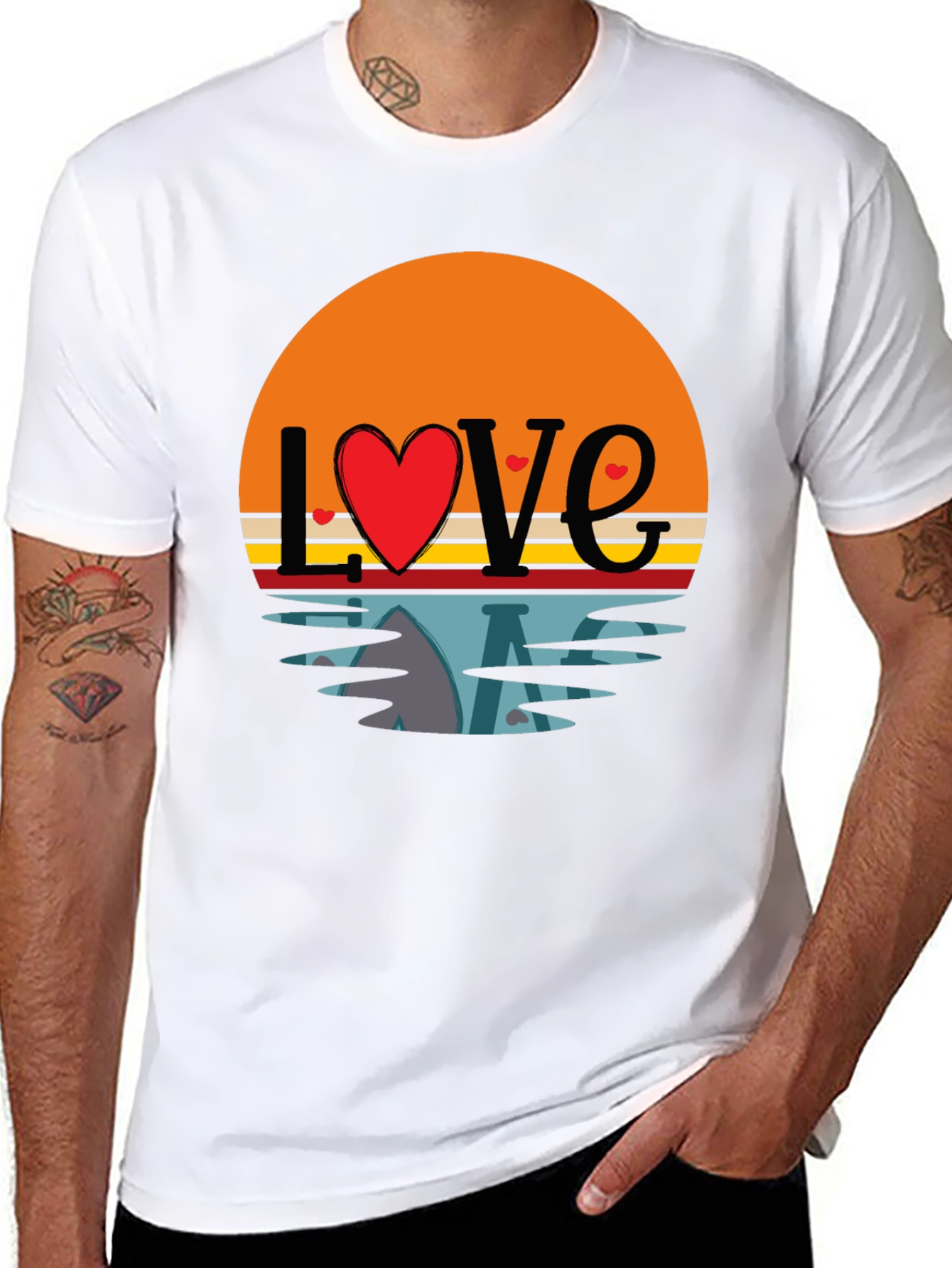 Black Retro Love Sunset Graphic T-Shirt view 8
