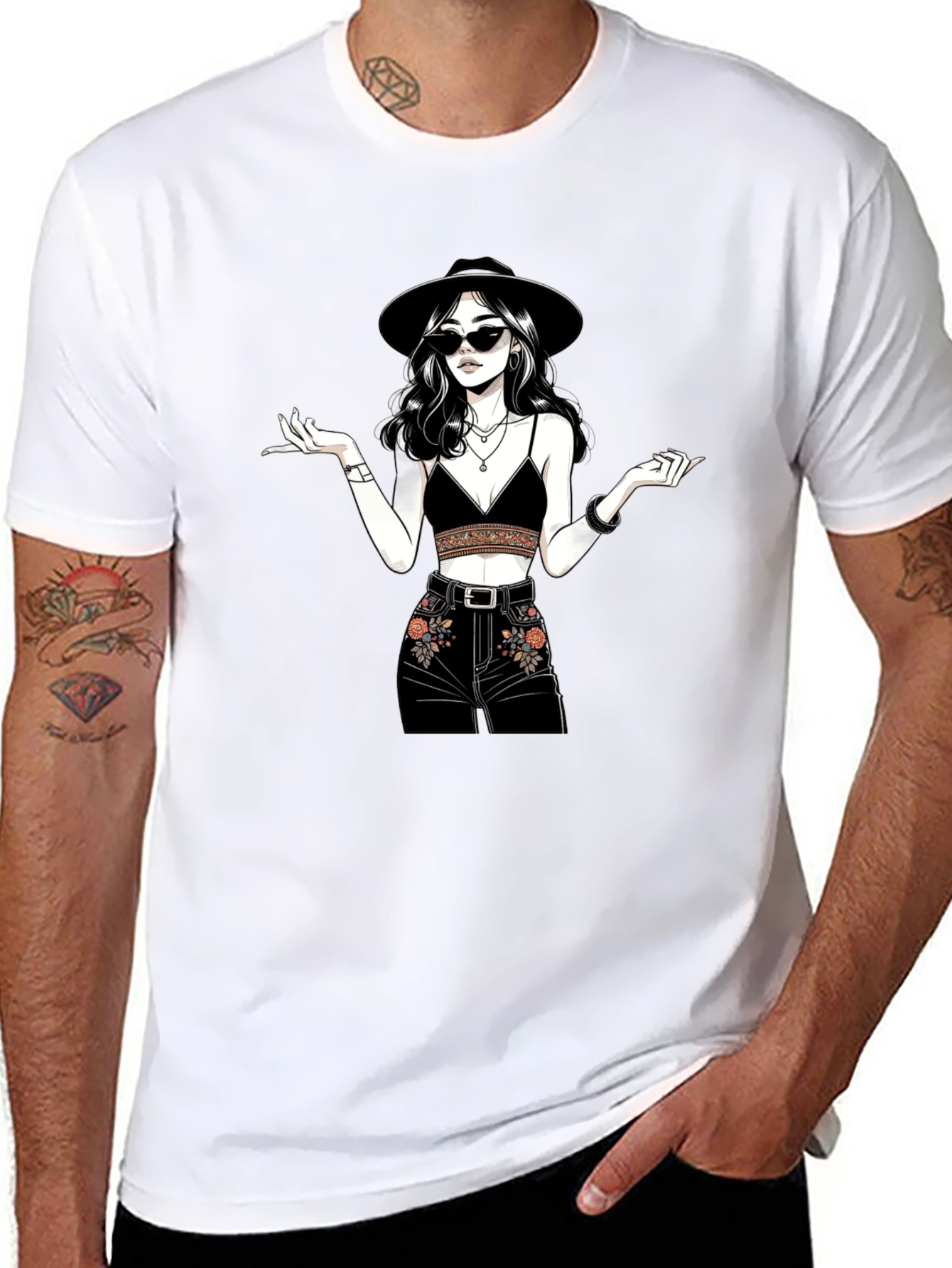 Black Stylish Graphic Print T-Shirt - Boho Chic view 8