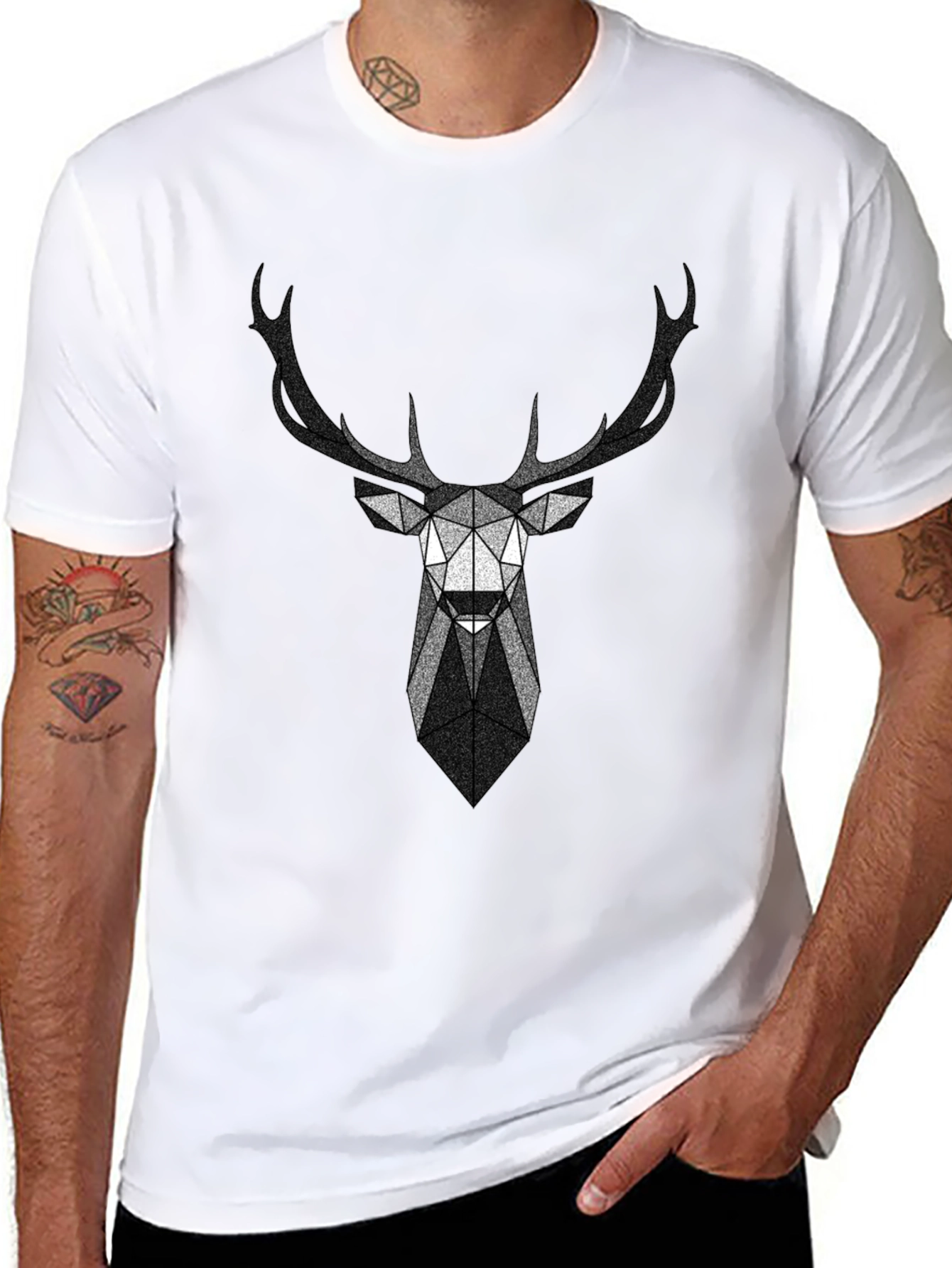 Black Geometric Deer Head Graphic T-Shirt view 8