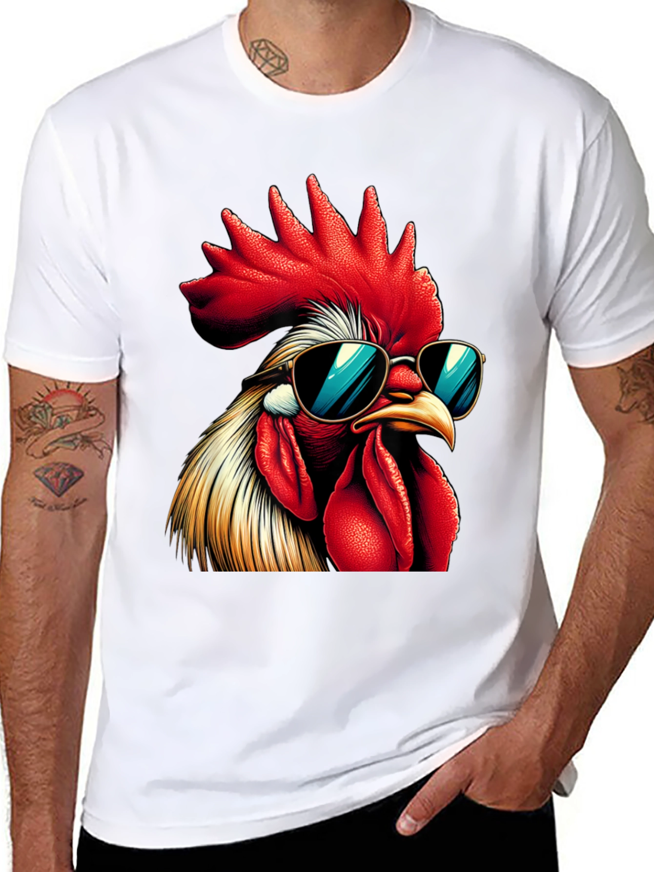 Black Cool Rooster Graphic Tee - Funny Chicken T-Shirt view 8