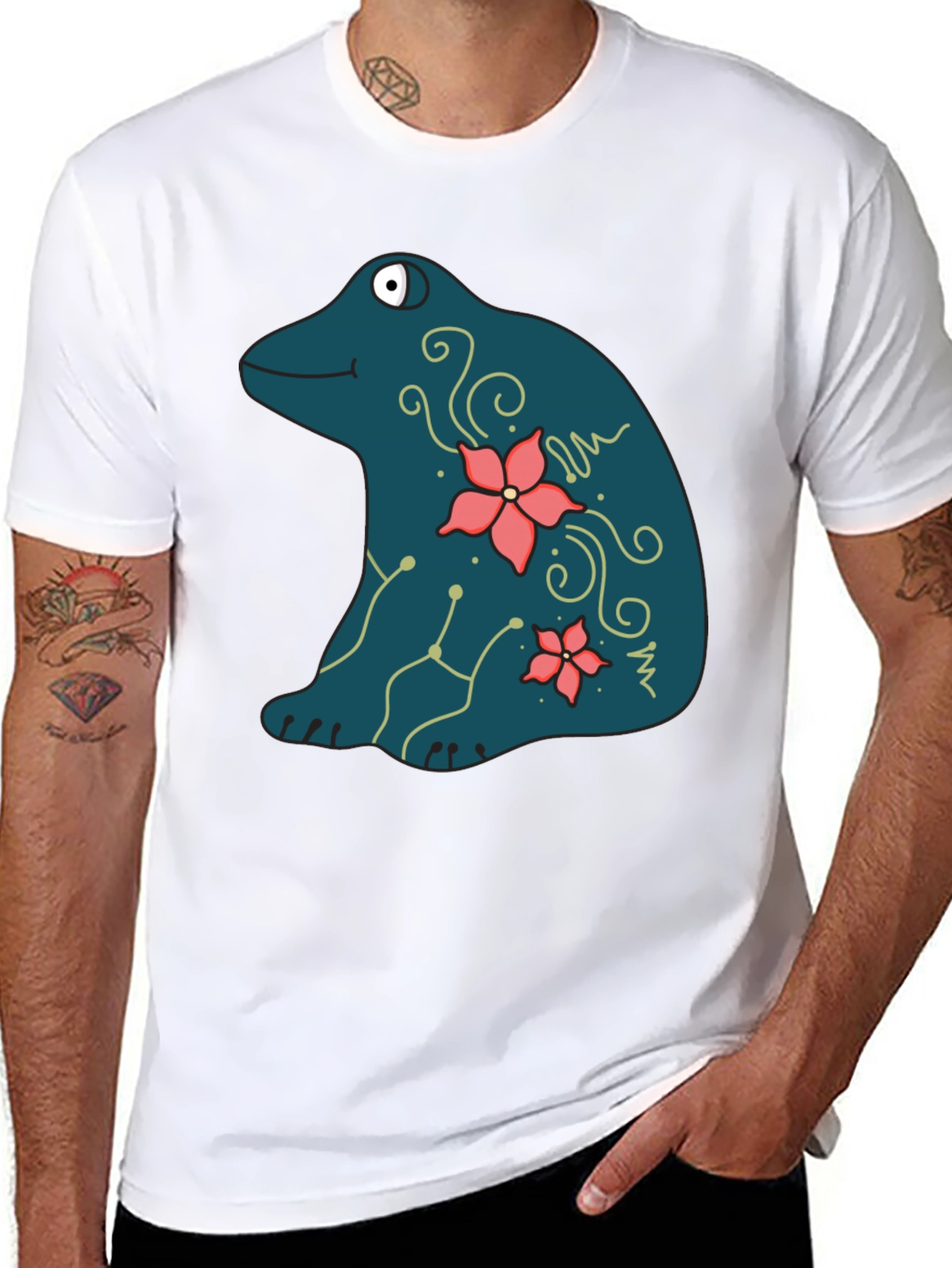 Black Frog and Flower Graphic Print Black T-Shirt view 8