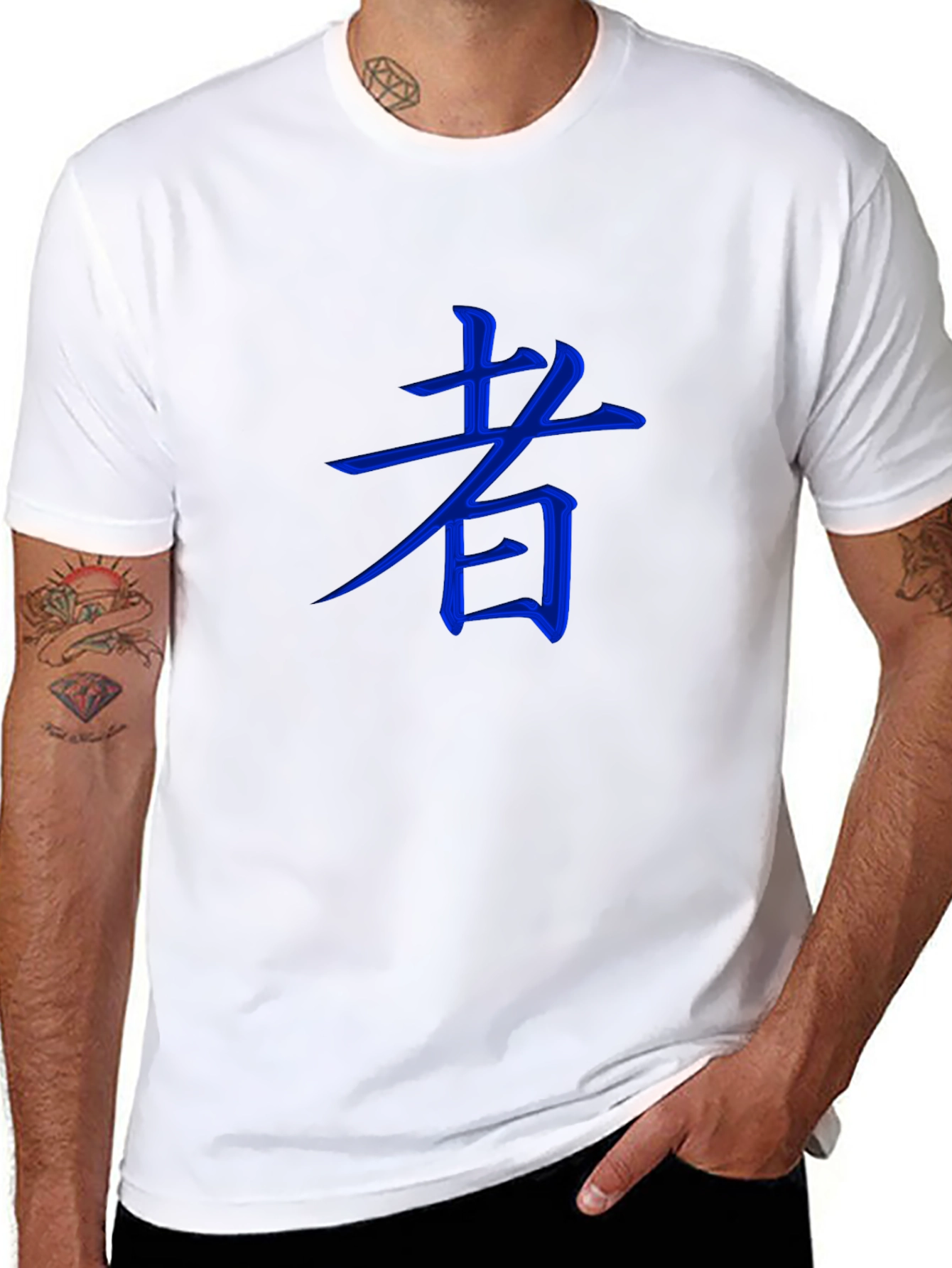 Black Blue Kanji Character Black T-Shirt view 8