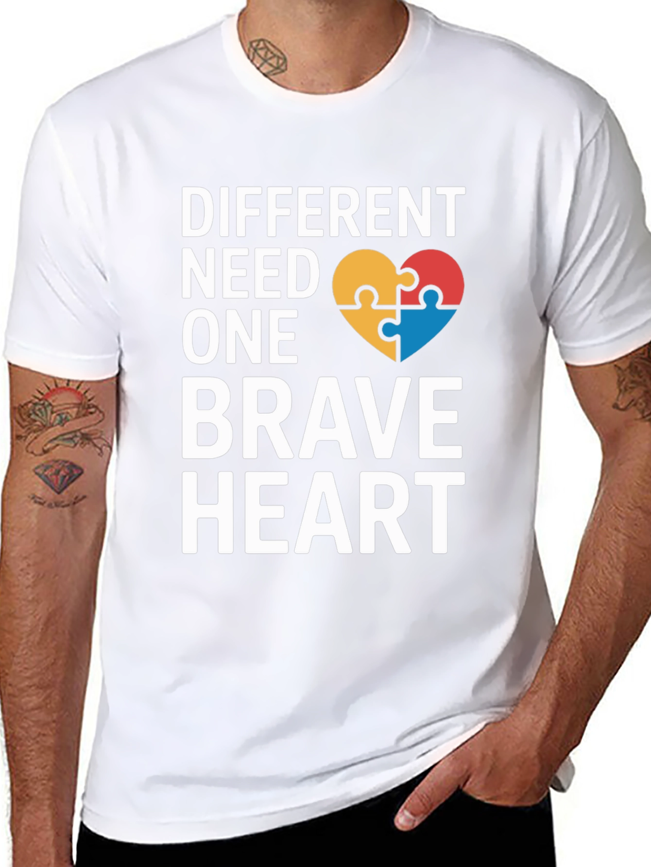Black Different Need One Brave Heart Autism Awareness T-Shirt view 8