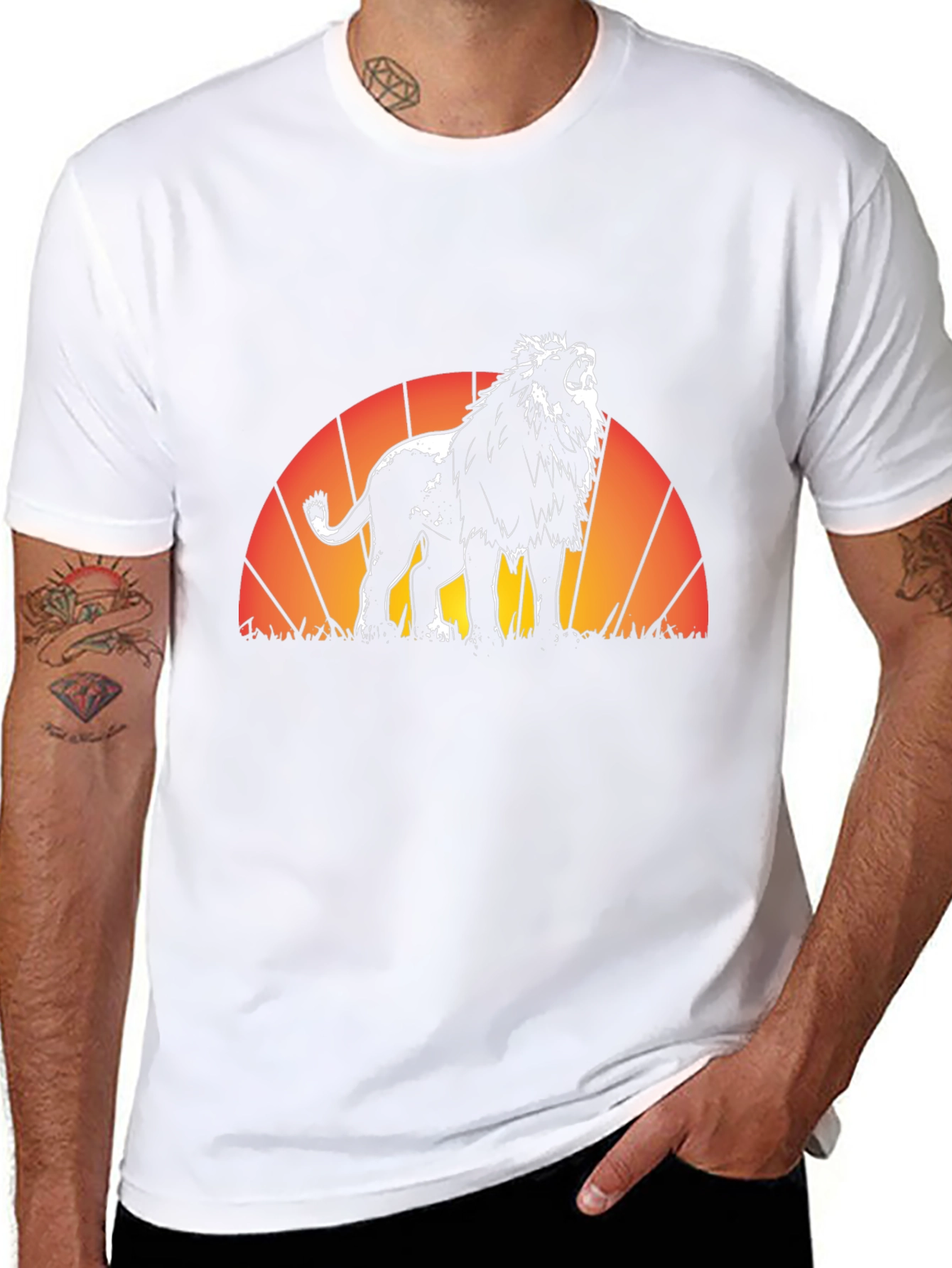 Black Lion Sunset Graphic Tee - Black Cotton T-Shirt view 8