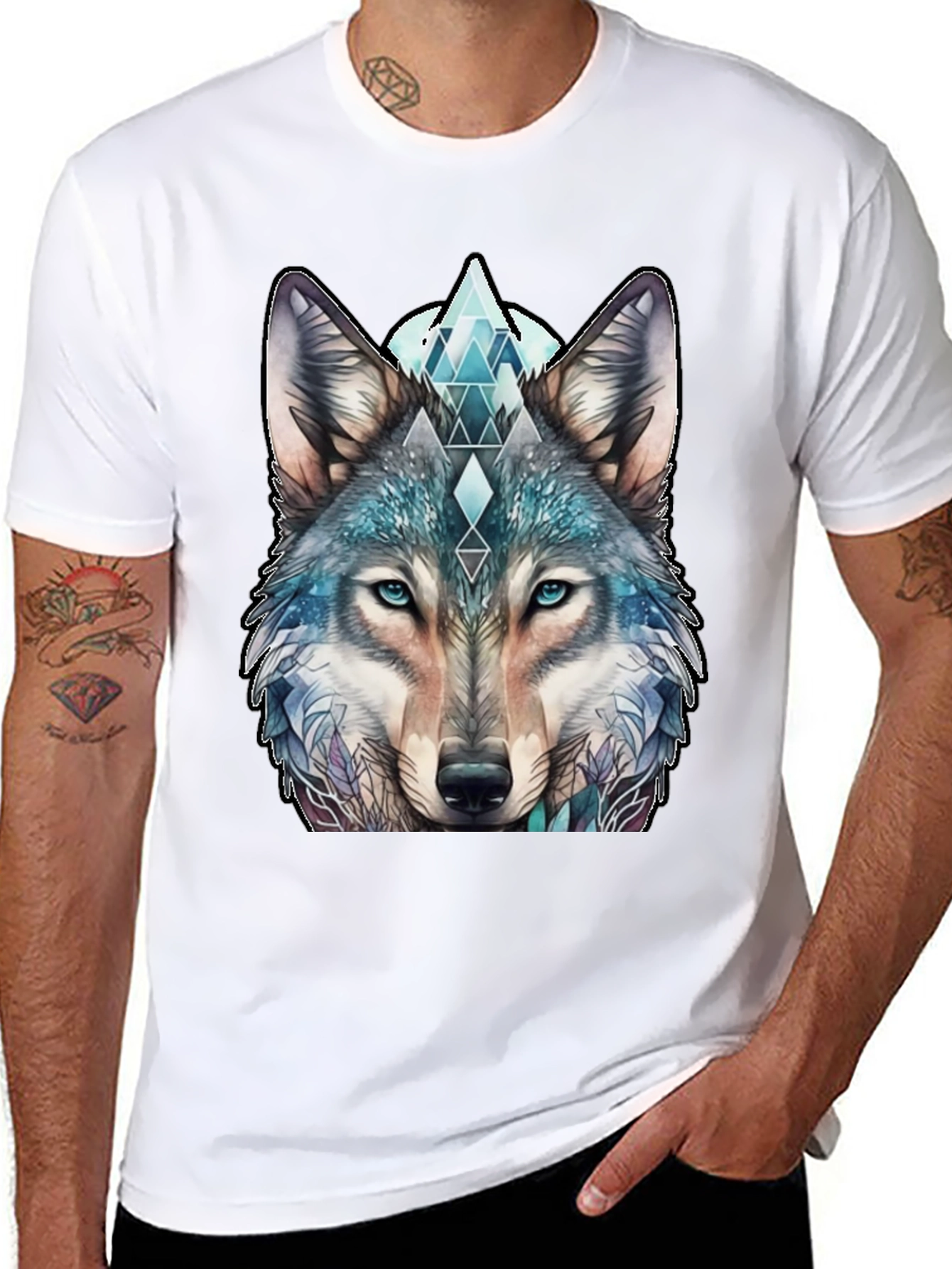 Black Wolf Graphic Tee - Geometric Design, Soft Cotton view 8