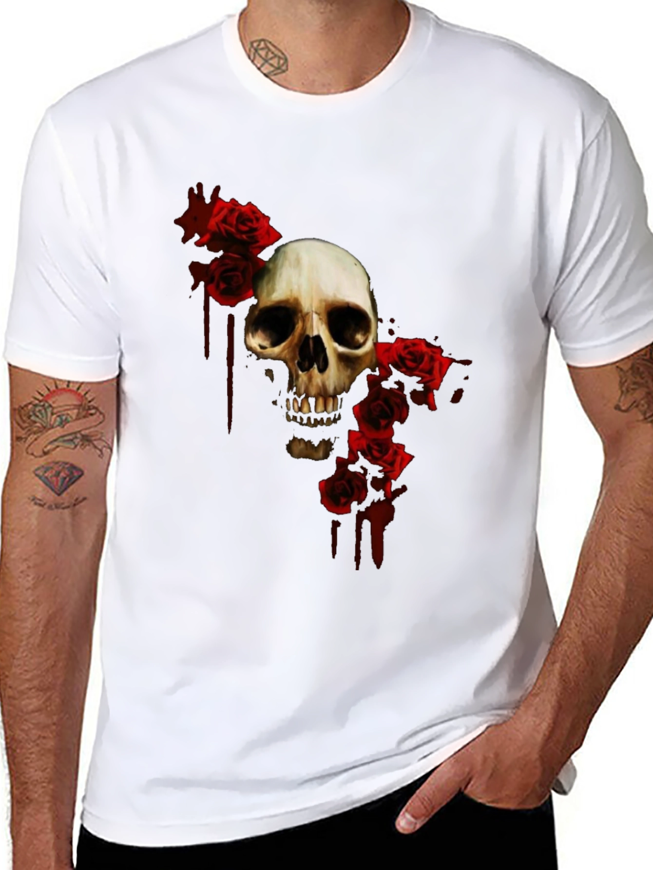 Skull and Roses Graphic T-Shirt - Gothic Style - 8