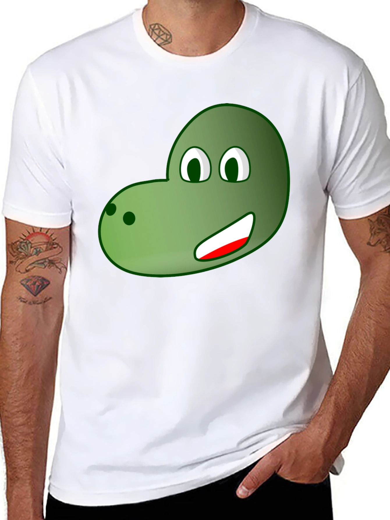 Black Cartoon Dinosaur Face Graphic Tee view 8