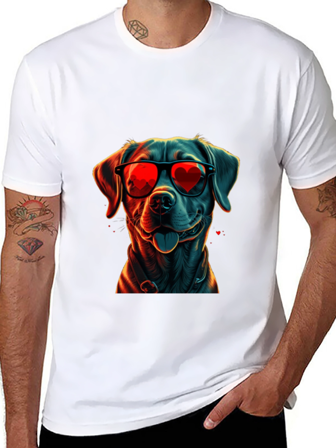 Black Dog with Heart Sunglasses Graphic Tee view 8