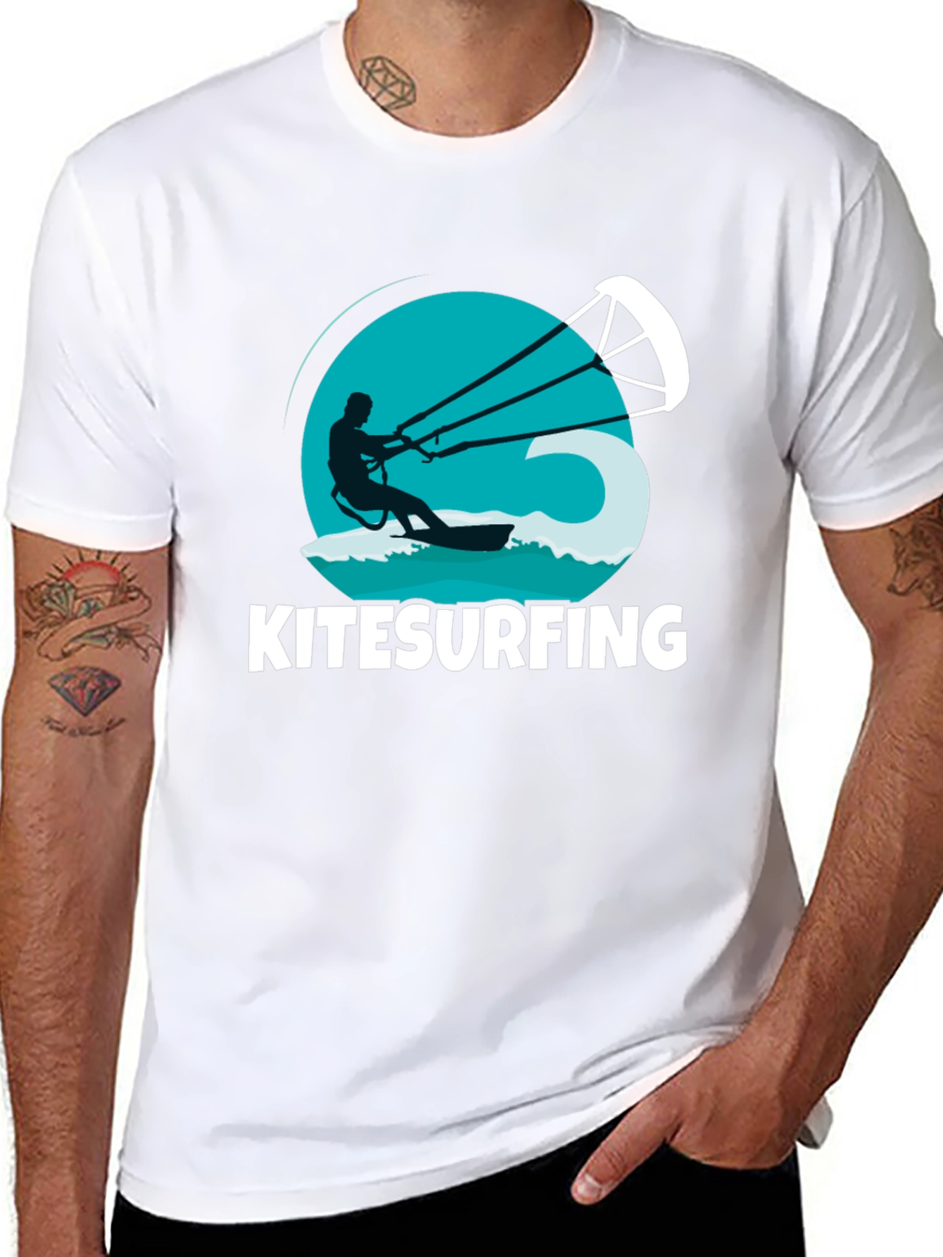 Black Kitesurfing T-Shirt: Black Graphic Tee view 8
