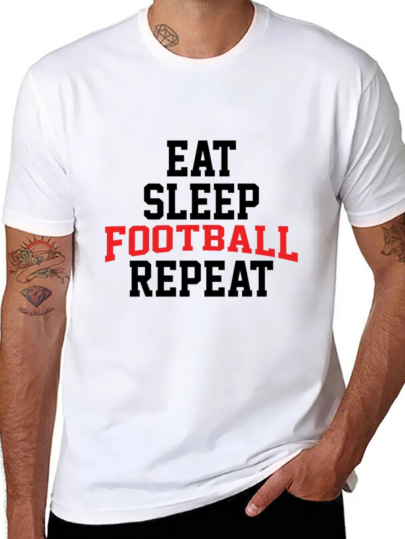 Black Eat Sleep Football Repeat Graphic Tee view 8