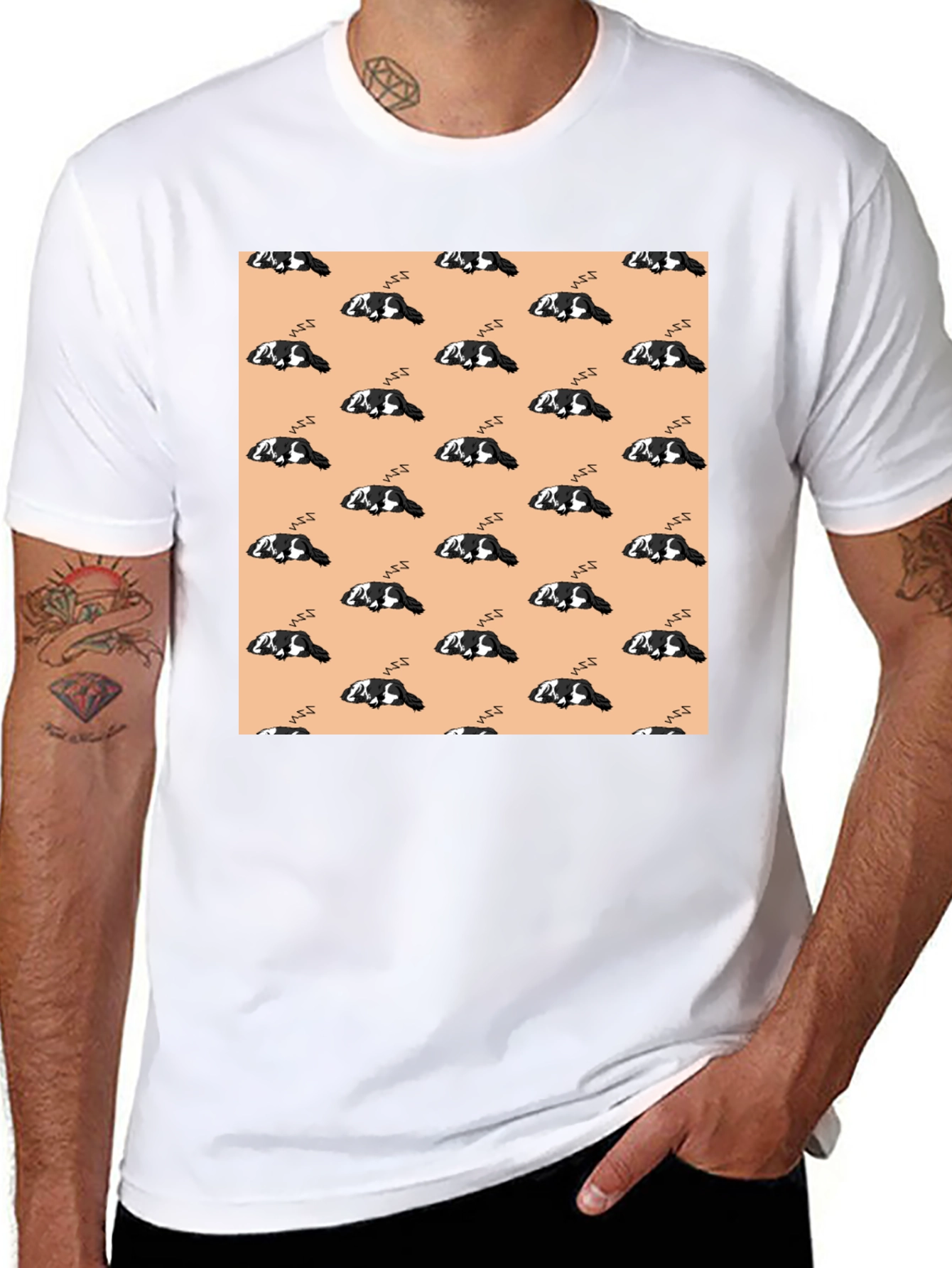 Cute Sleeping Dog Pattern Black T-Shirt - 8