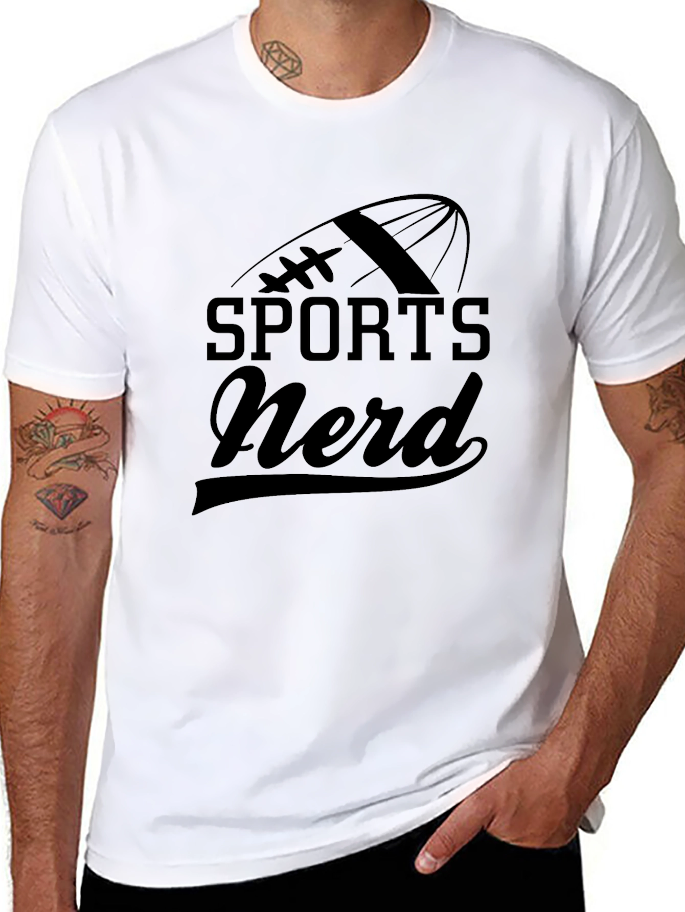 Black Sports Nerd Graphic T-Shirt - Black Cotton Tee view 8