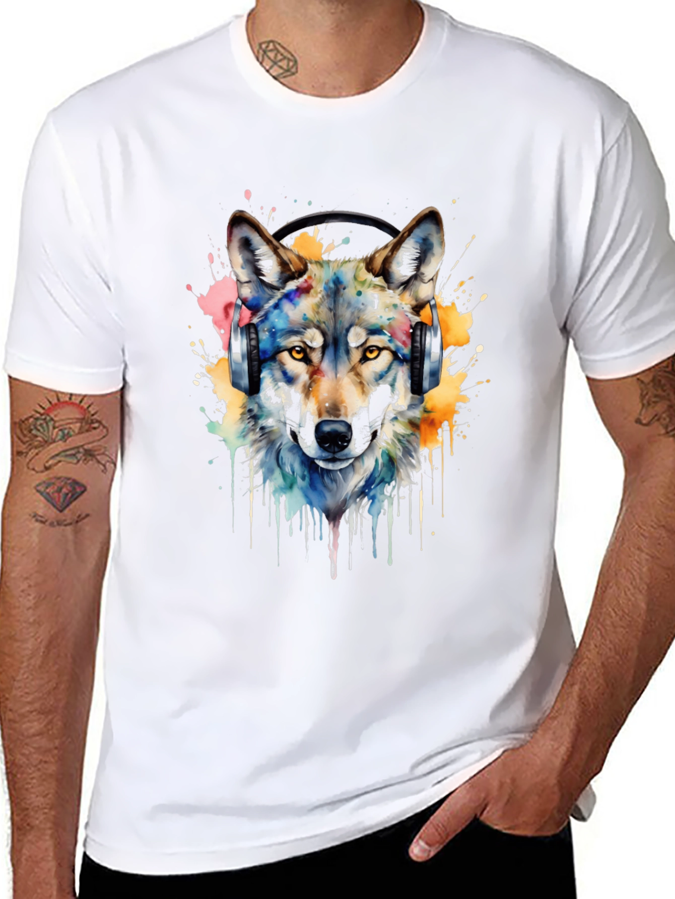 Black Wolf Headphone Graphic Tee view 8