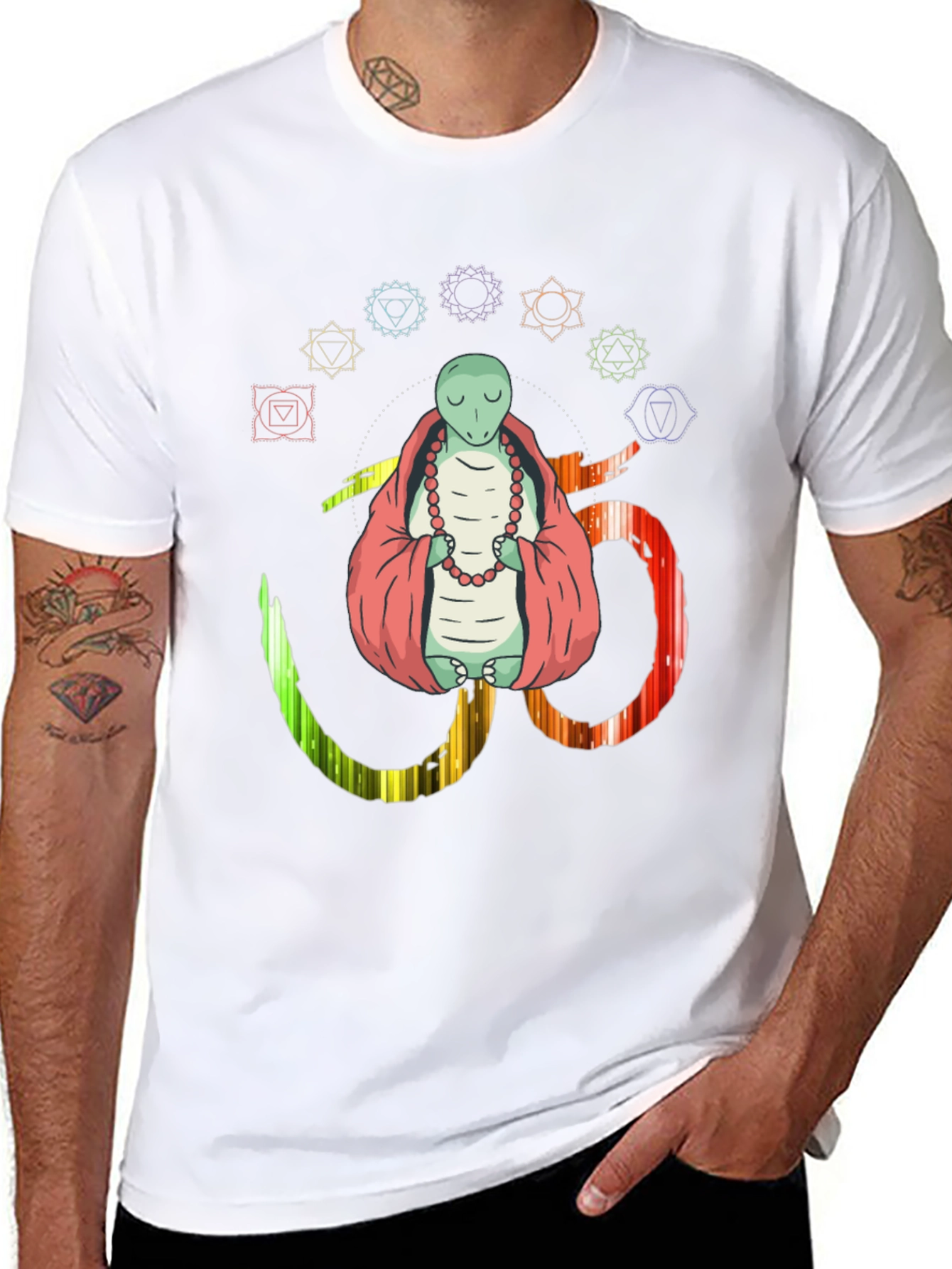Black Meditating Lizard Om Yoga Chakra T-Shirt view 8