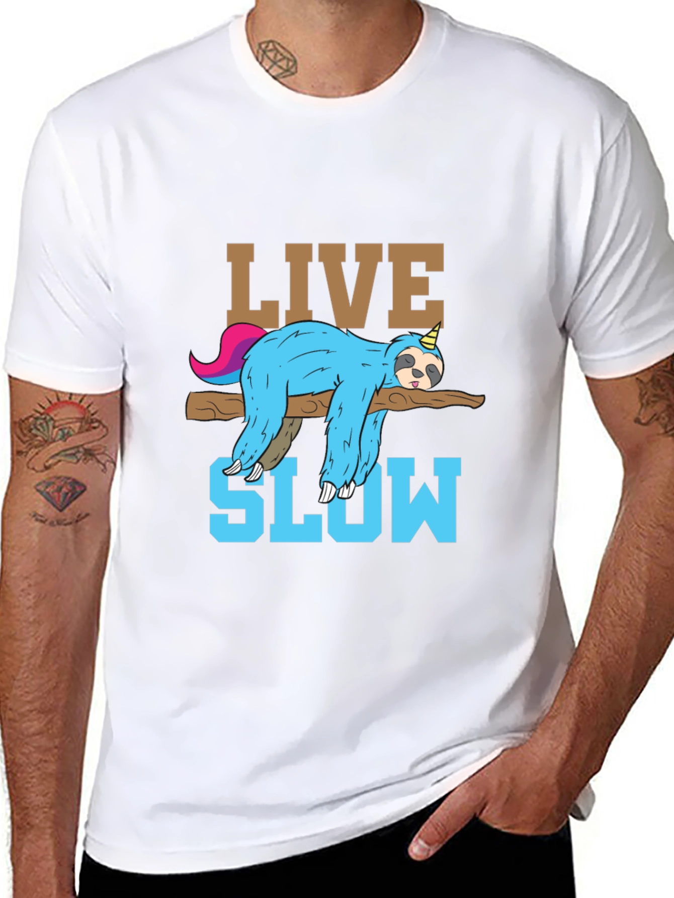 Black Live Slow Sloth T-Shirt - Relaxed Unisex Tee view 8