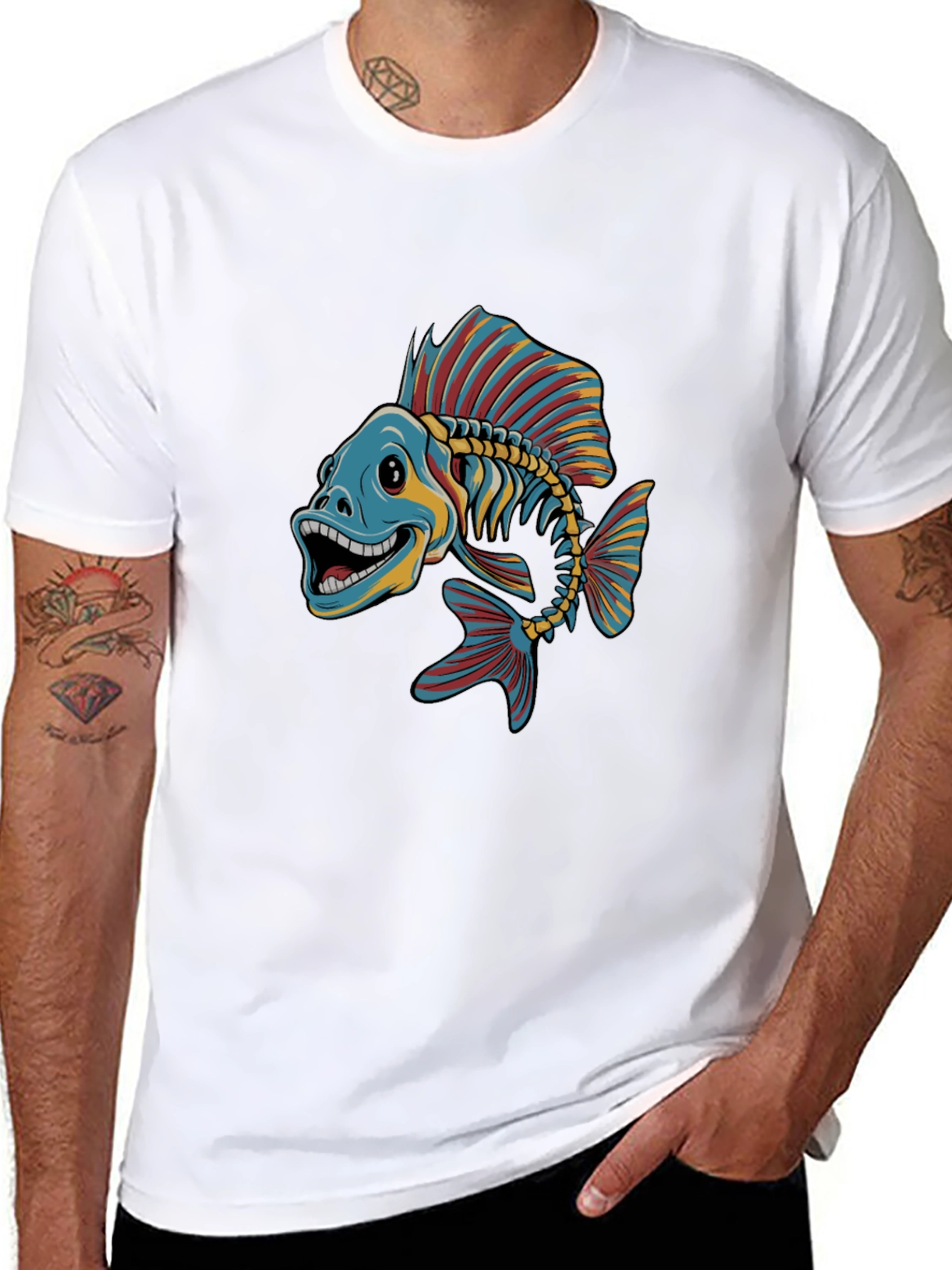 Black Cool Fishbone Graphic Tee - Black Cotton Shirt view 8