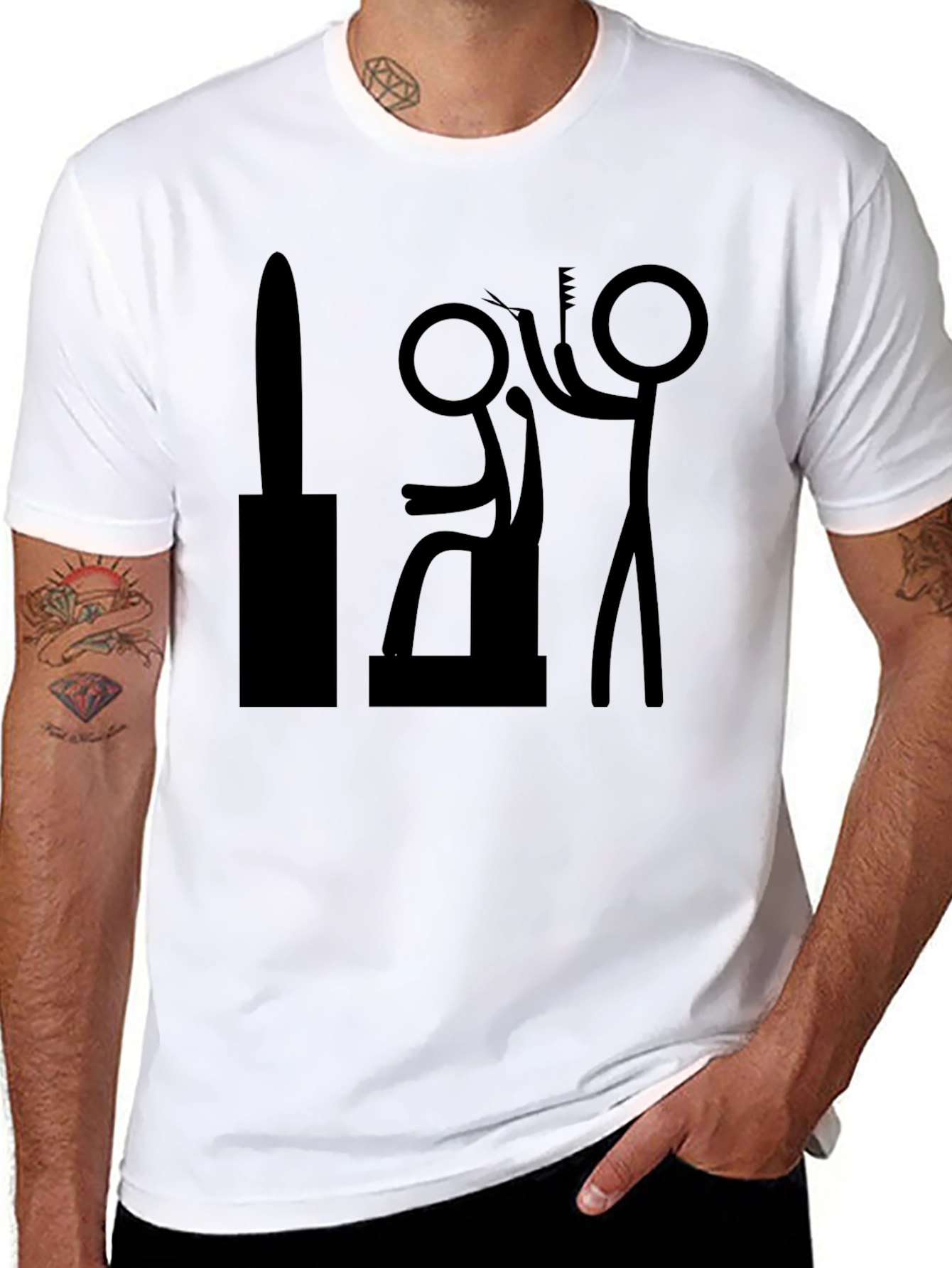 Barber Stick Figure T-Shirt - Funny Haircut Tee - 8