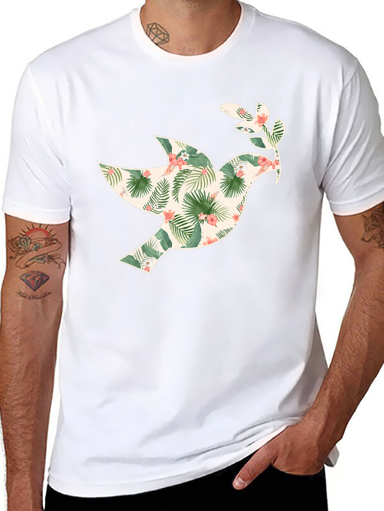 Black Tropical Dove Graphic Tee - Men's Black T-Shirt view 8