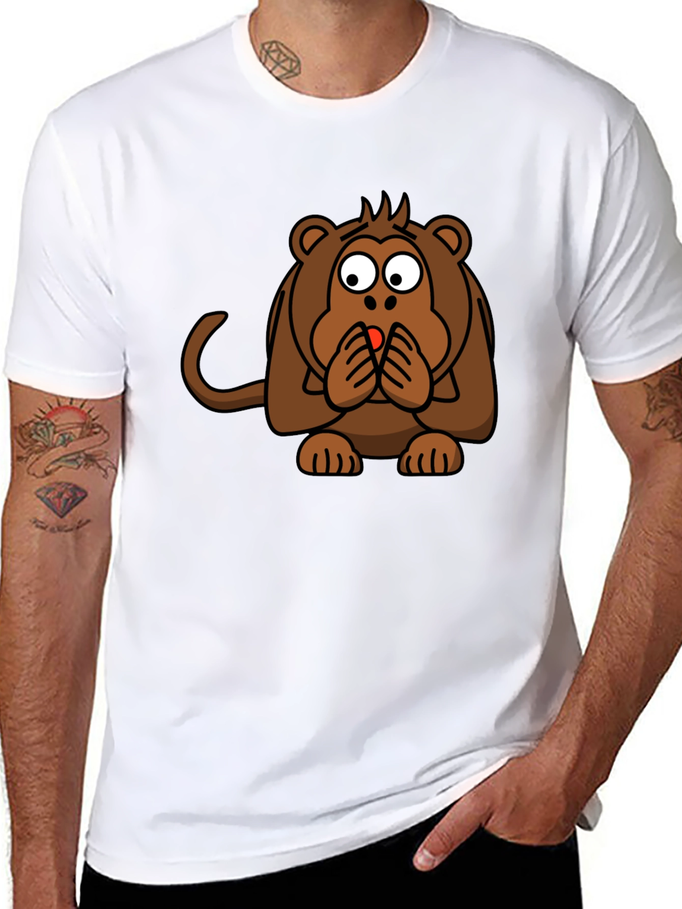 Black Funny Monkey Graphic T-Shirt - Black Crew Neck view 8