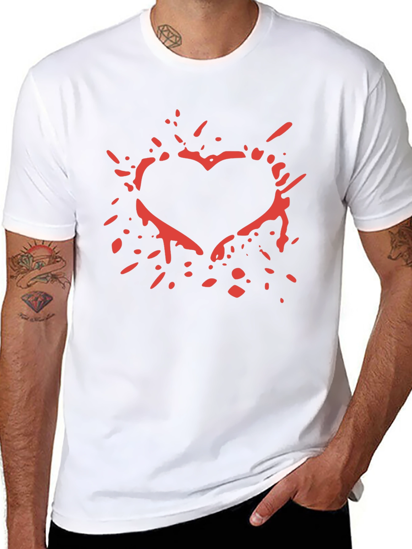 Black Red Splatter Heart Graphic T-Shirt view 8