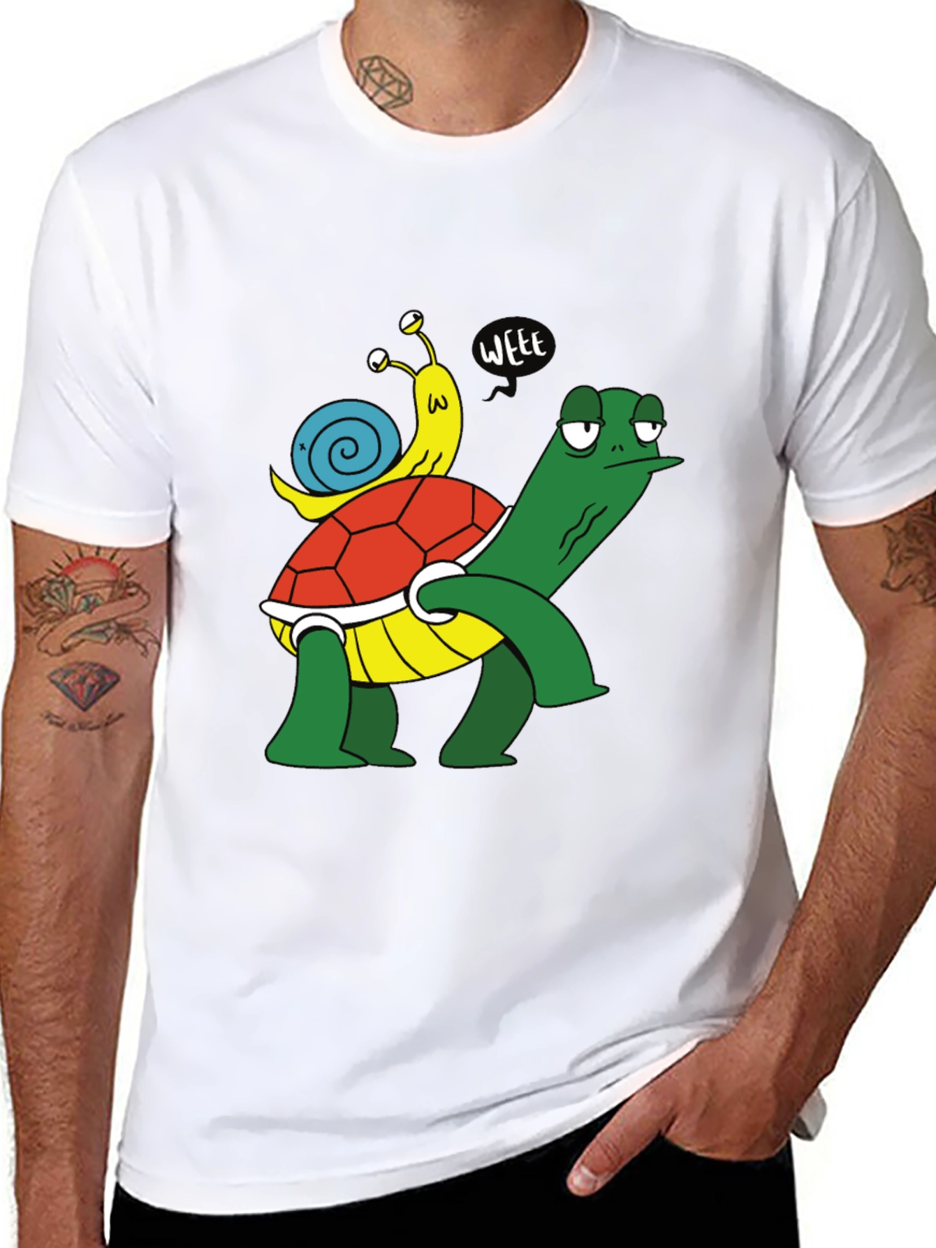 Black Funny Turtle and Snail Cartoon Black T-Shirt view 8