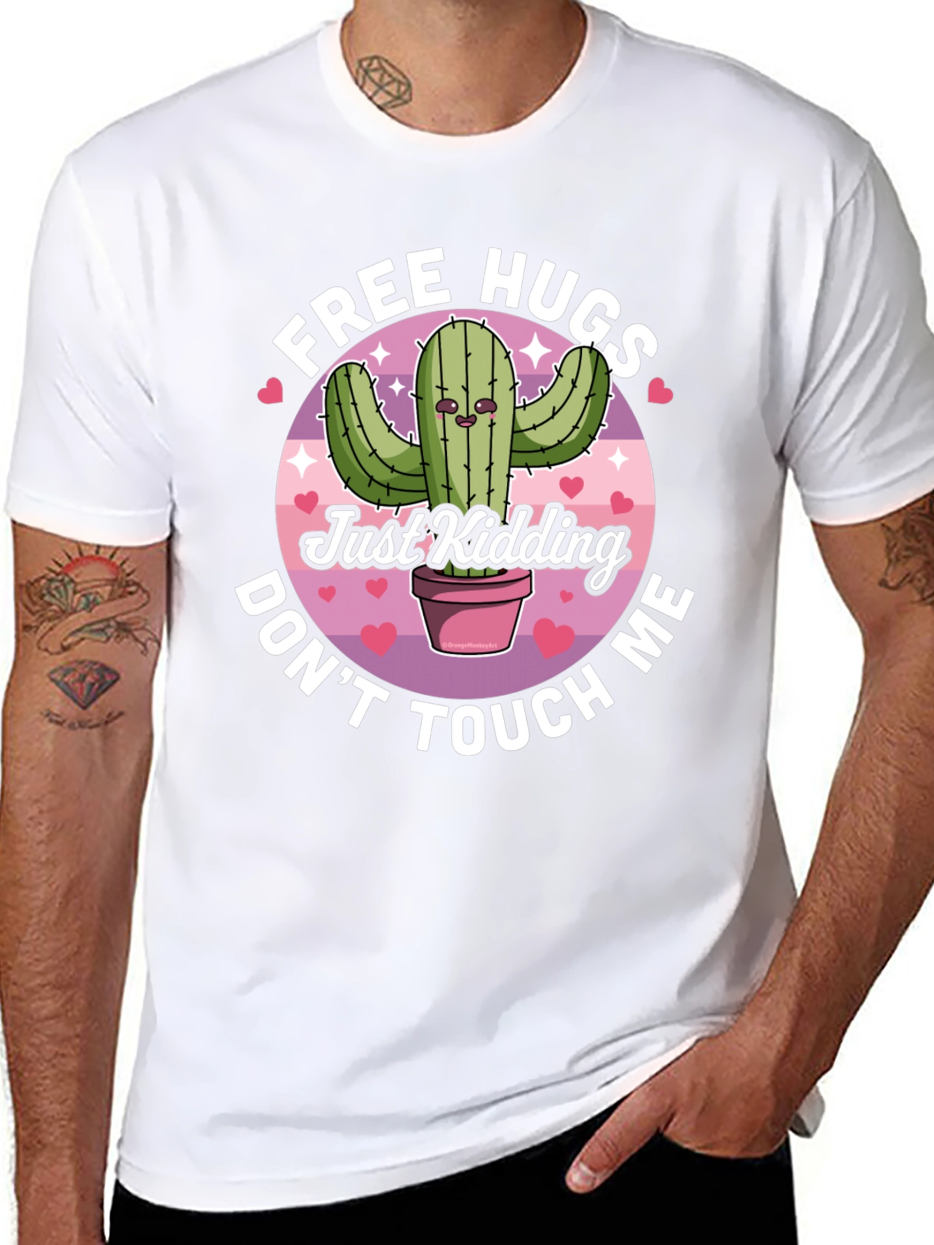 Black Funny Cactus Free Hugs T-Shirt - Don't Touch Me view 8