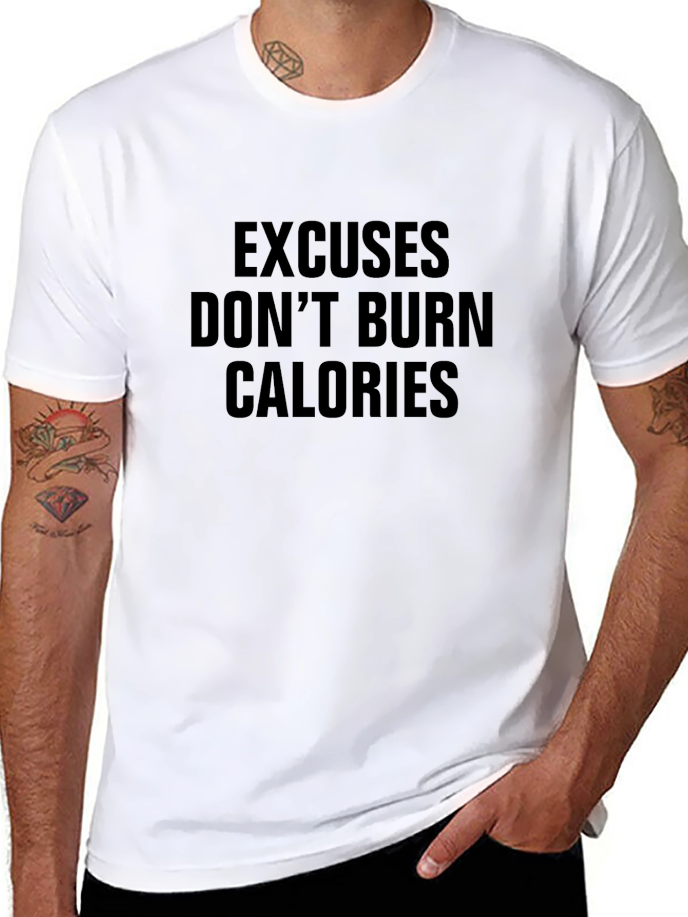 Black Excuses Don't Burn Calories Black T-Shirt view 8