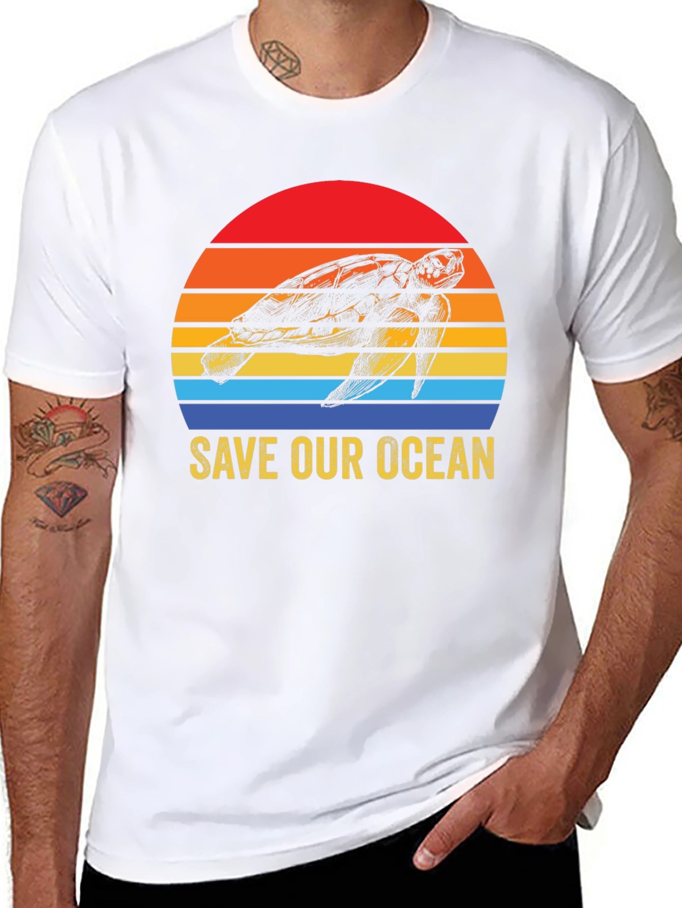 Black Save Our Ocean Turtle Graphic T-Shirt view 8