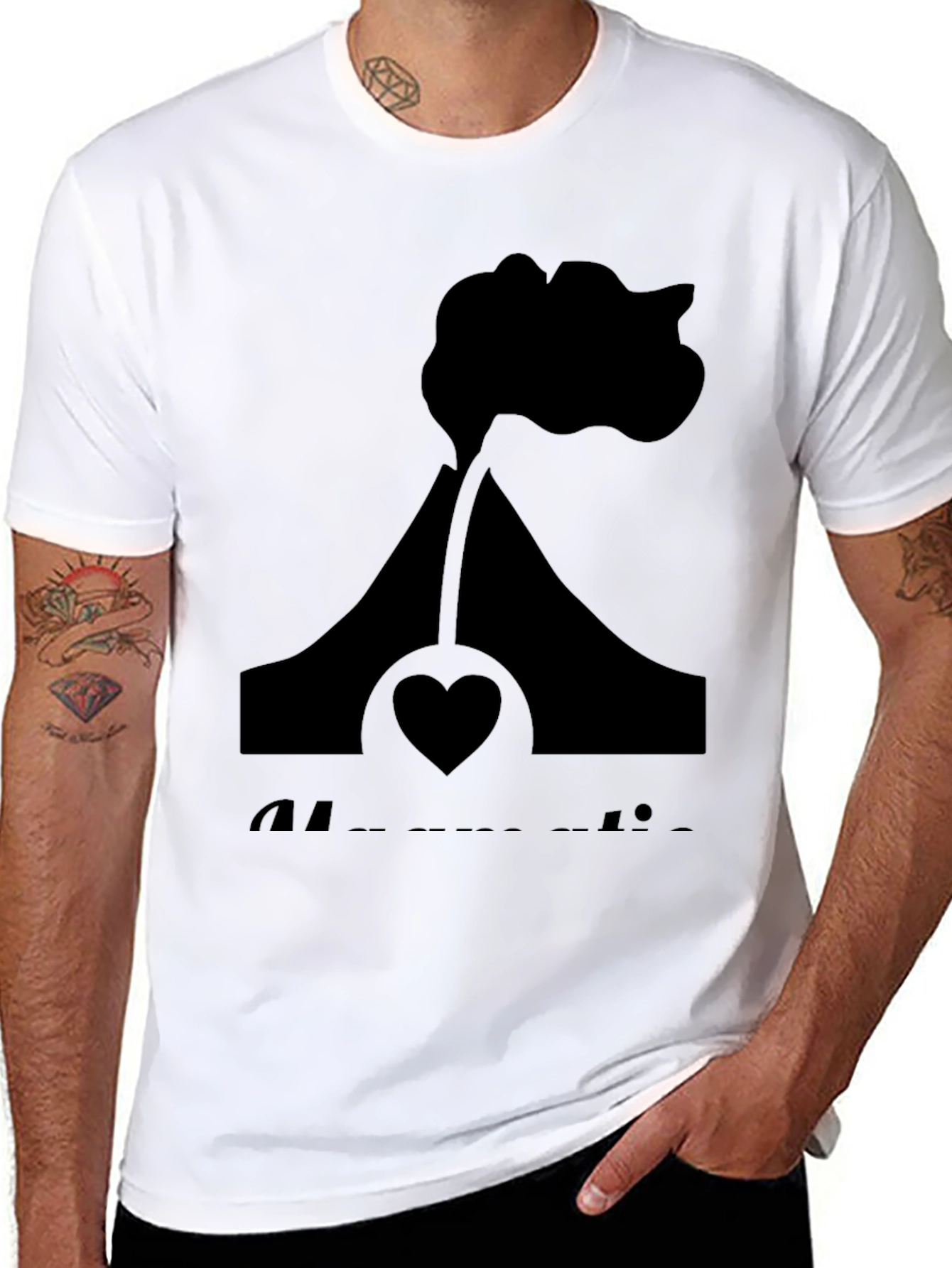 Black Volcano Heart Graphic Tee - Black Casual Shirt view 8