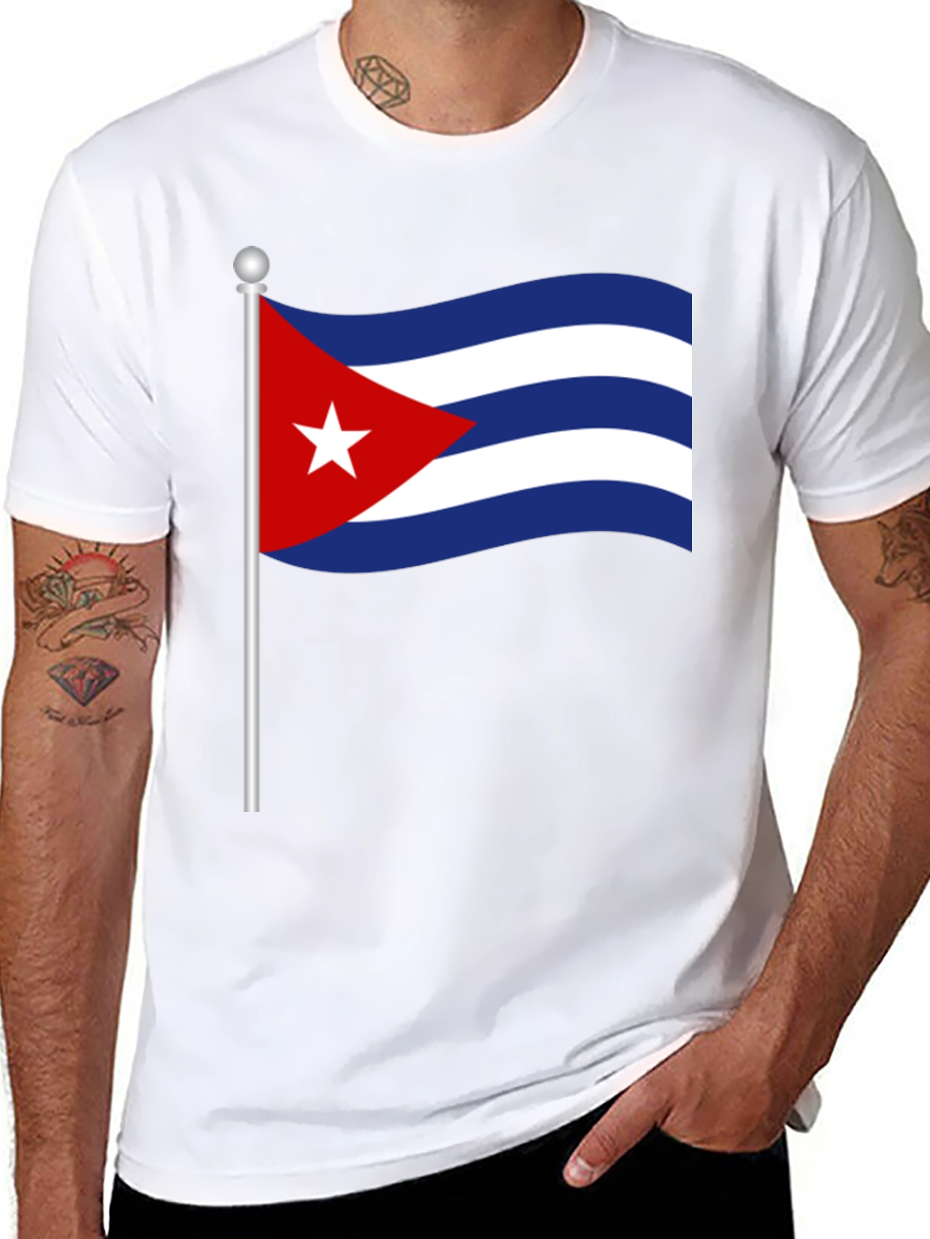 Black Cuba Flag T-Shirt - Black Crew Neck Tee view 8