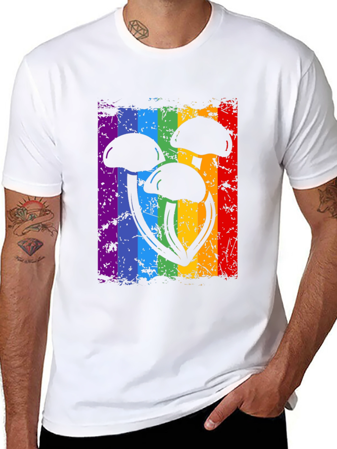 Black Rainbow Mushroom Graphic Tee view 8