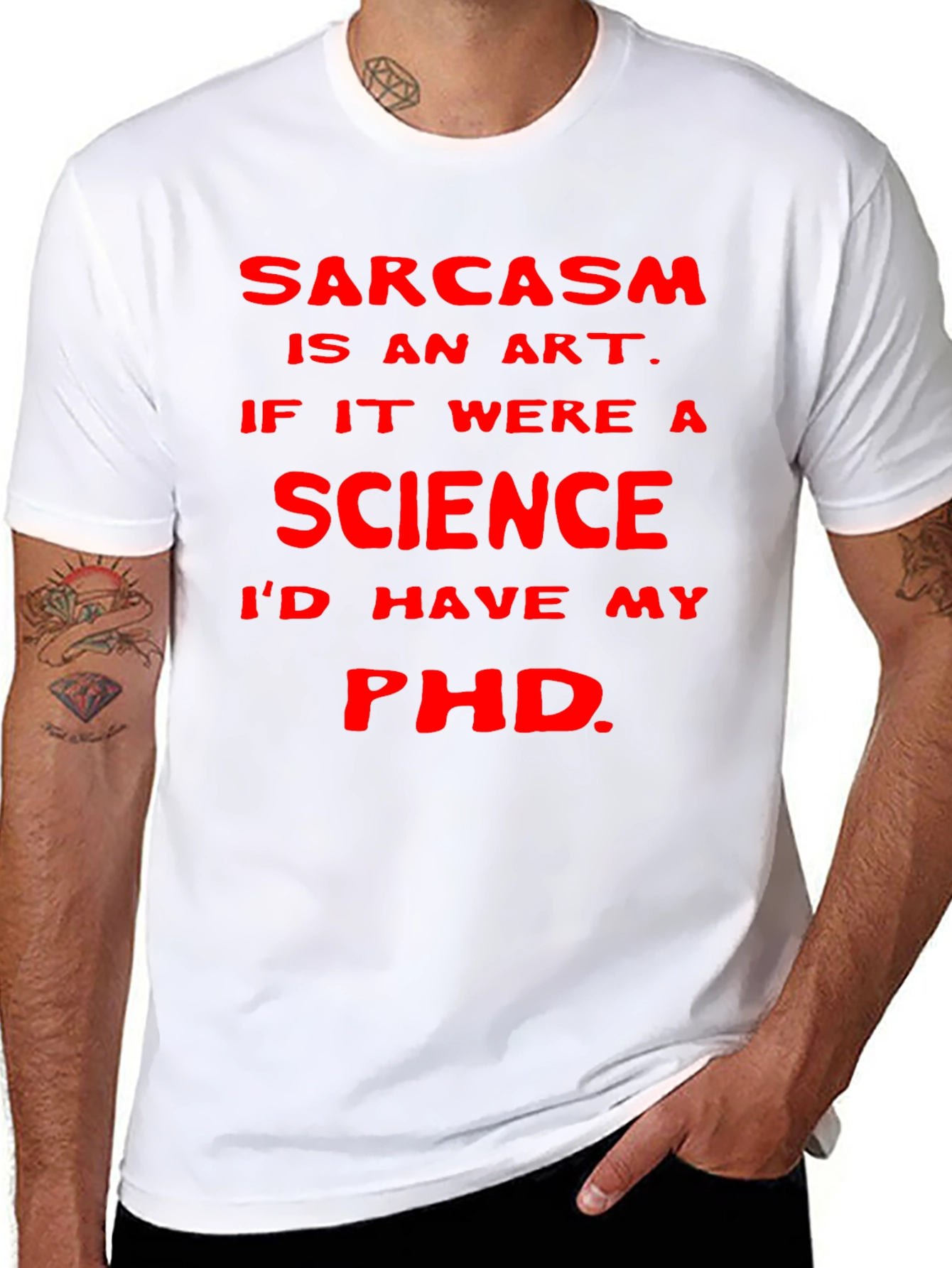 Black Sarcasm Art Science PhD T-Shirt view 8