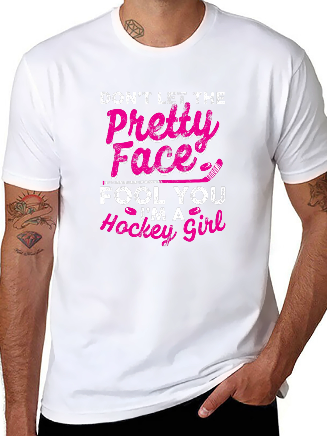 Black Hockey Girl T-Shirt - Don't Let The Pretty Face Fool You view 8