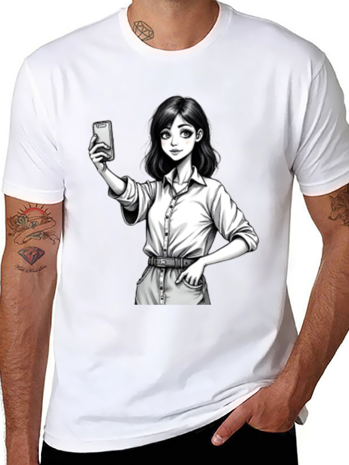 Black Anime Girl Selfie Black T-Shirt view 8