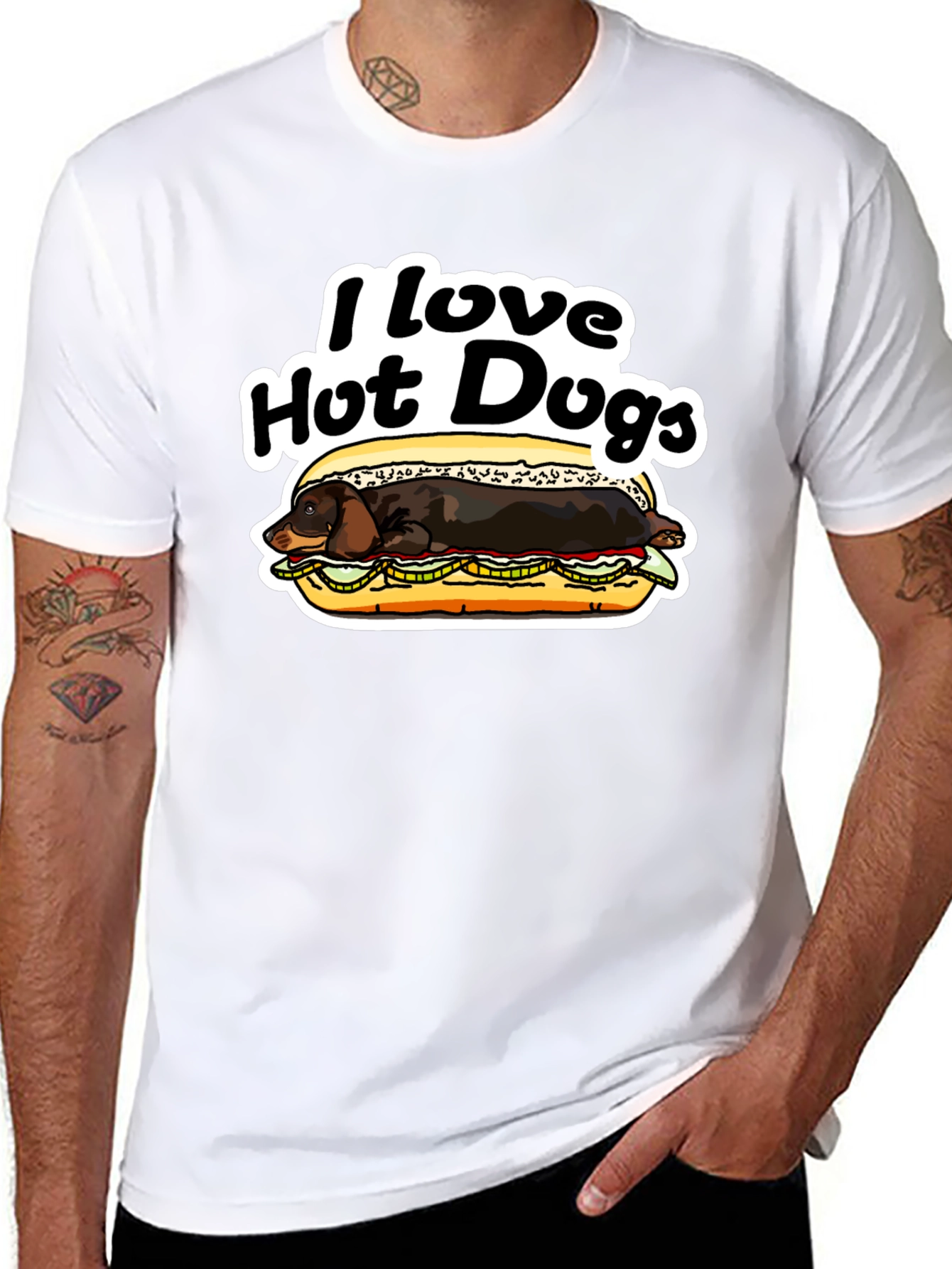 Black I Love Hot Dogs T-Shirt Dachshund Humor Tee view 8