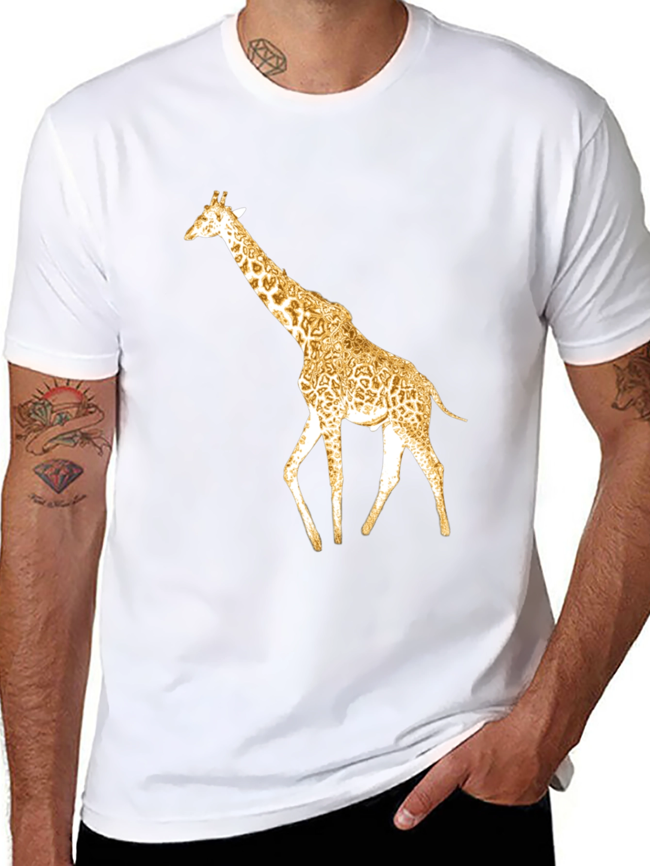 Black Stylish Giraffe Print Black T-Shirt view 8