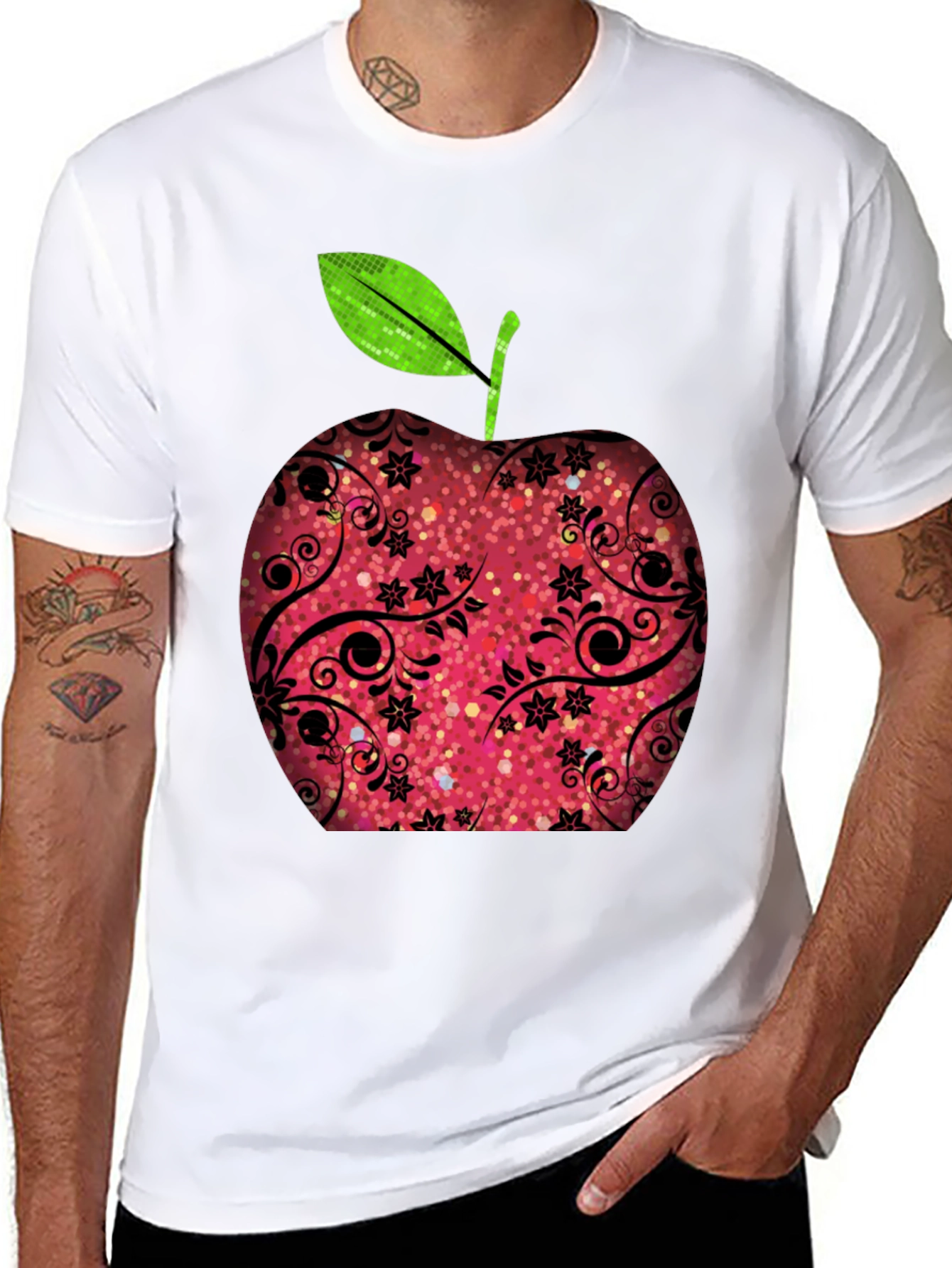 Black Apple Graphic Print Black T-Shirt view 8