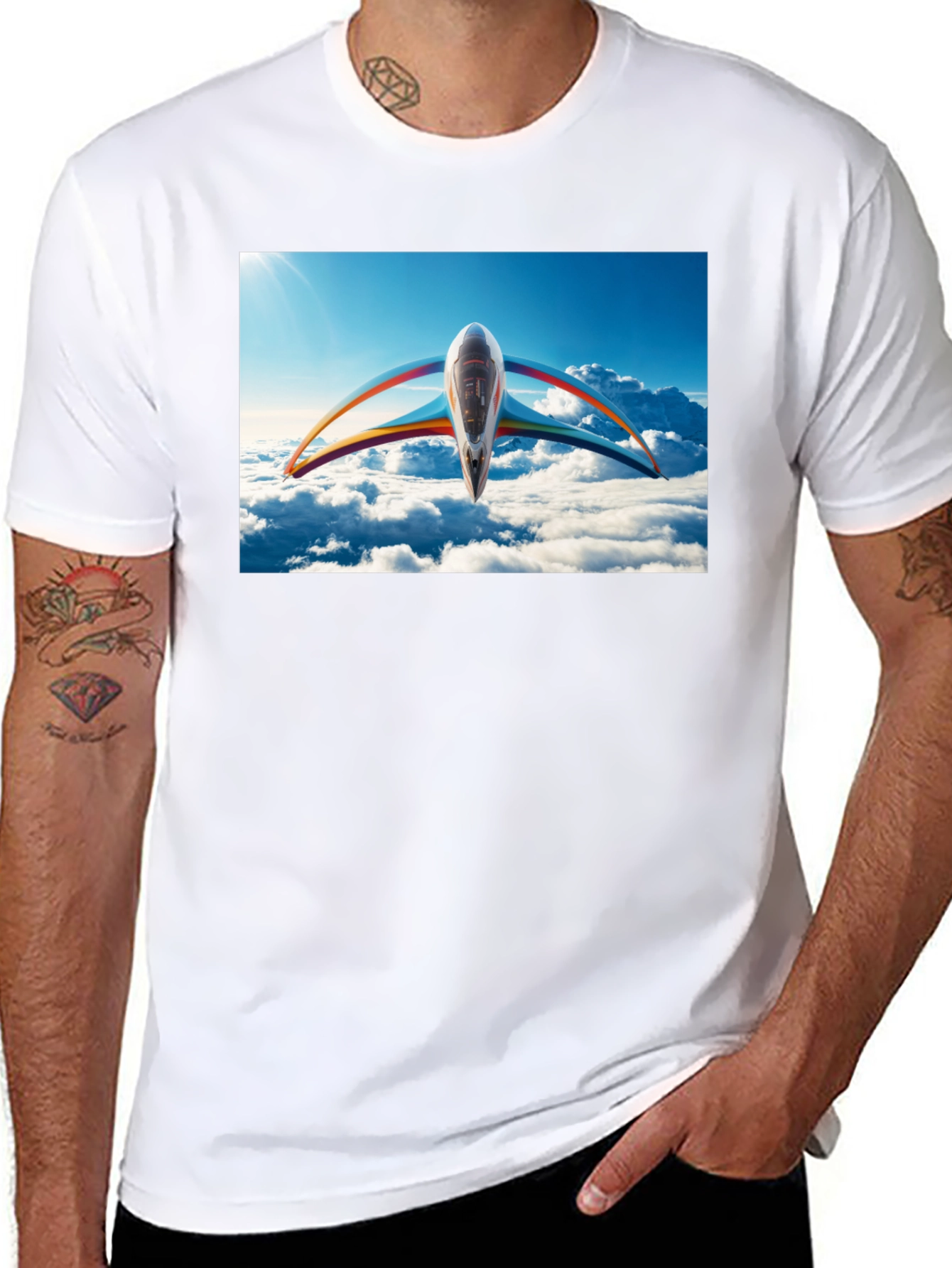 Black Futuristic Plane Graphic T-Shirt view 8