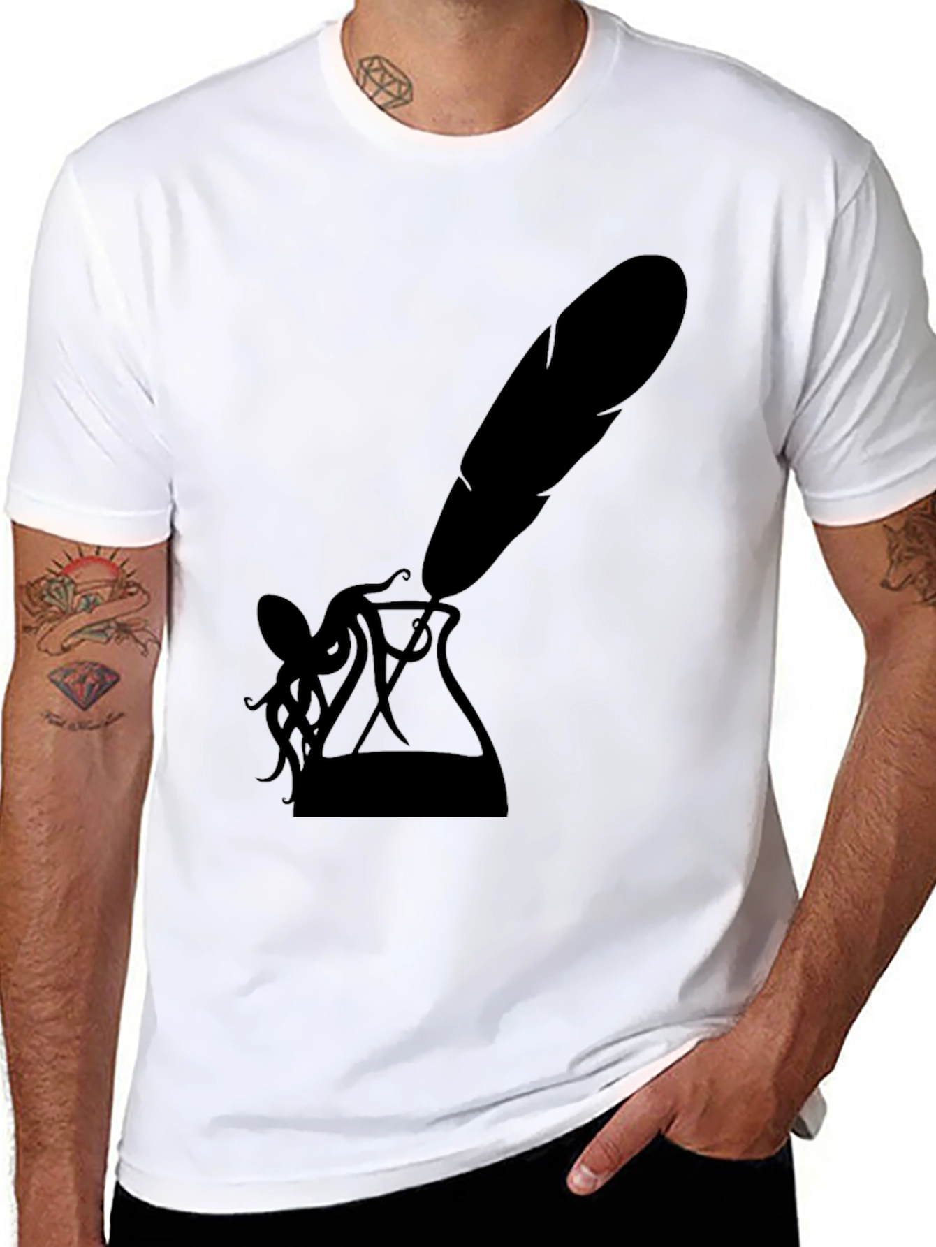 Black Octopus Quill Ink T-Shirt - Black Graphic Tee view 8