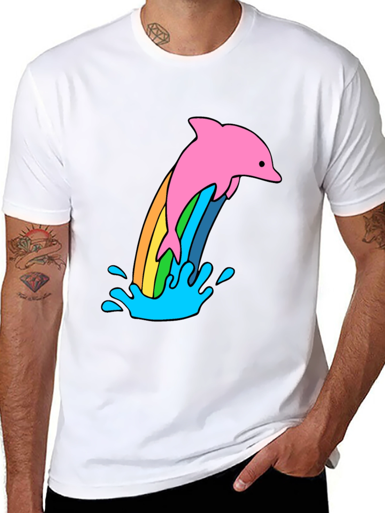 Black Rainbow Dolphin Black T-Shirt view 8