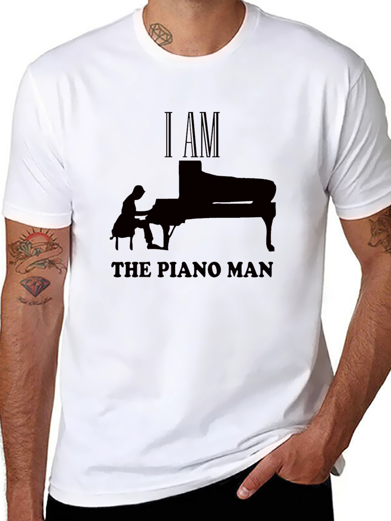 Black I AM THE PIANO MAN T-Shirt view 8