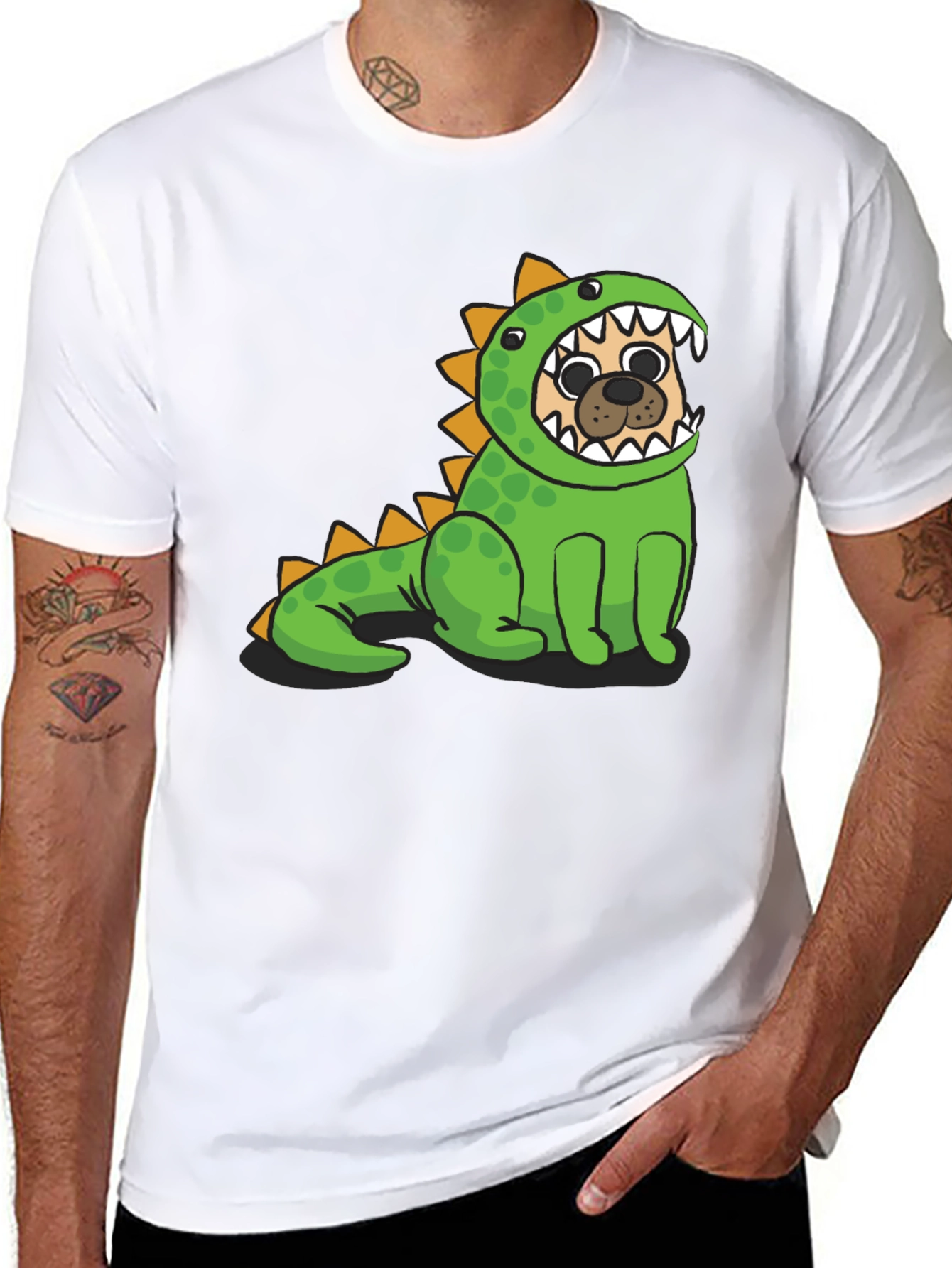 Black Pug in Dino Costume Graphic T-Shirt view 8