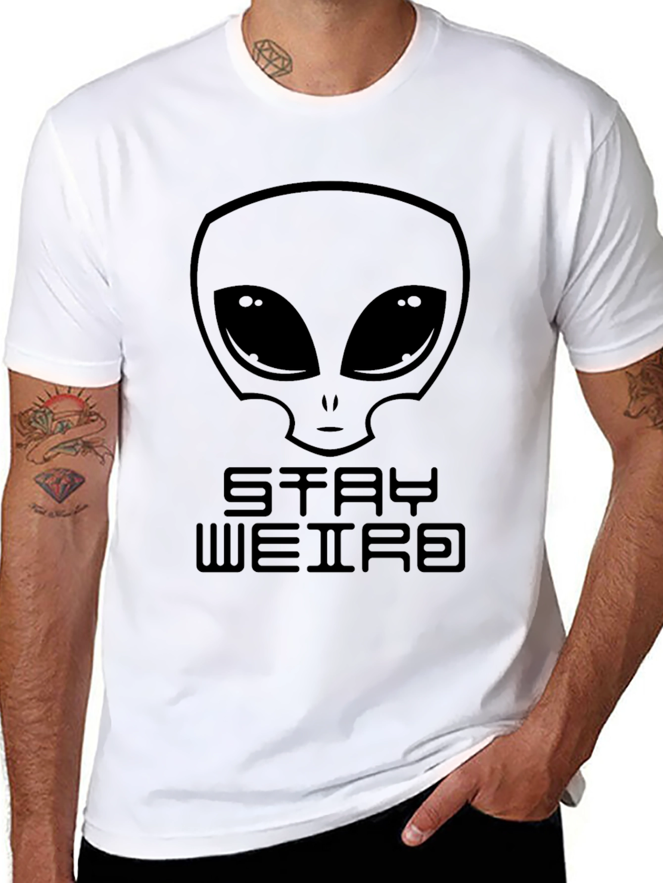 Black Stay Weird Alien Graphic T-Shirt view 8