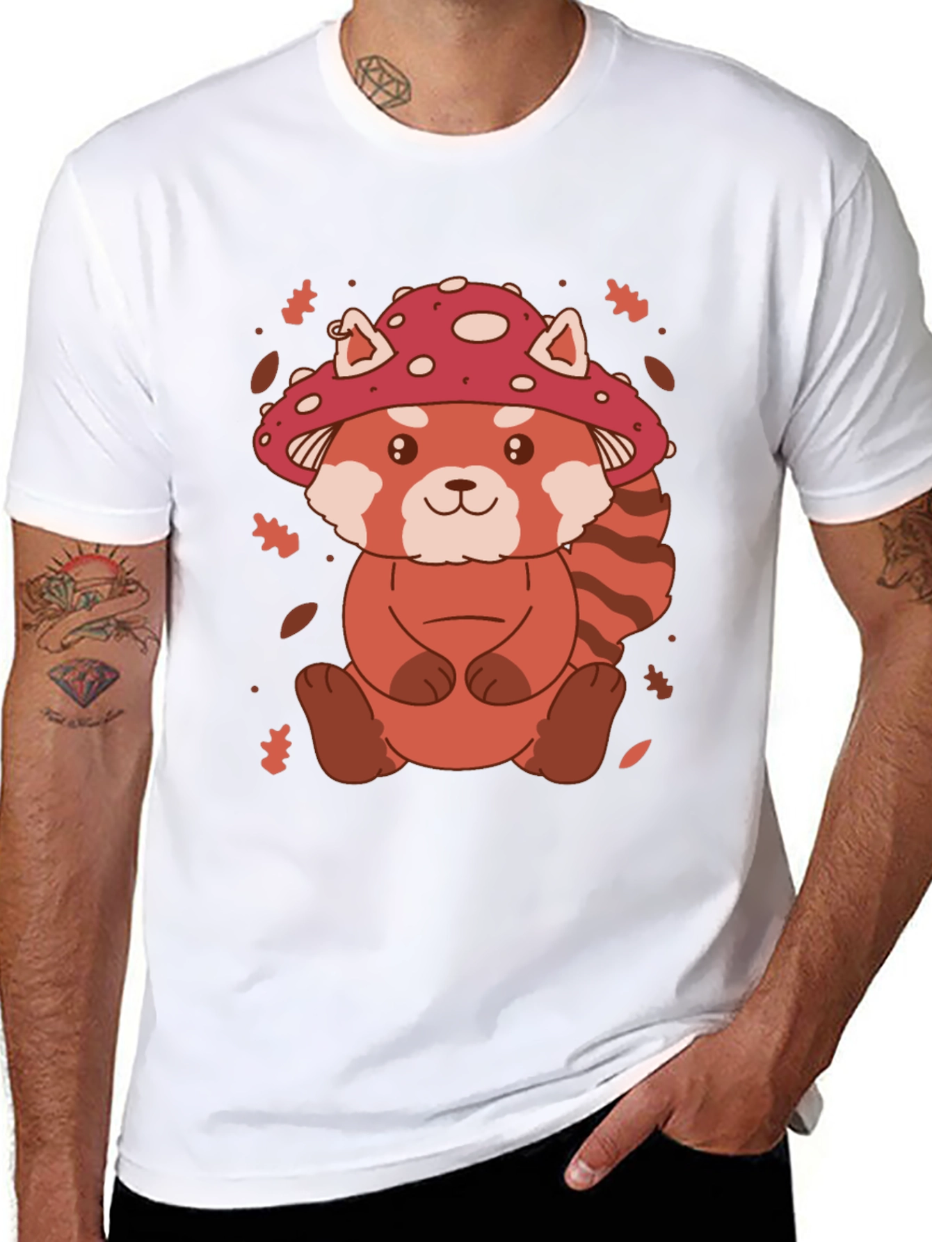 Black Mushroom Red Panda Graphic Tee view 8