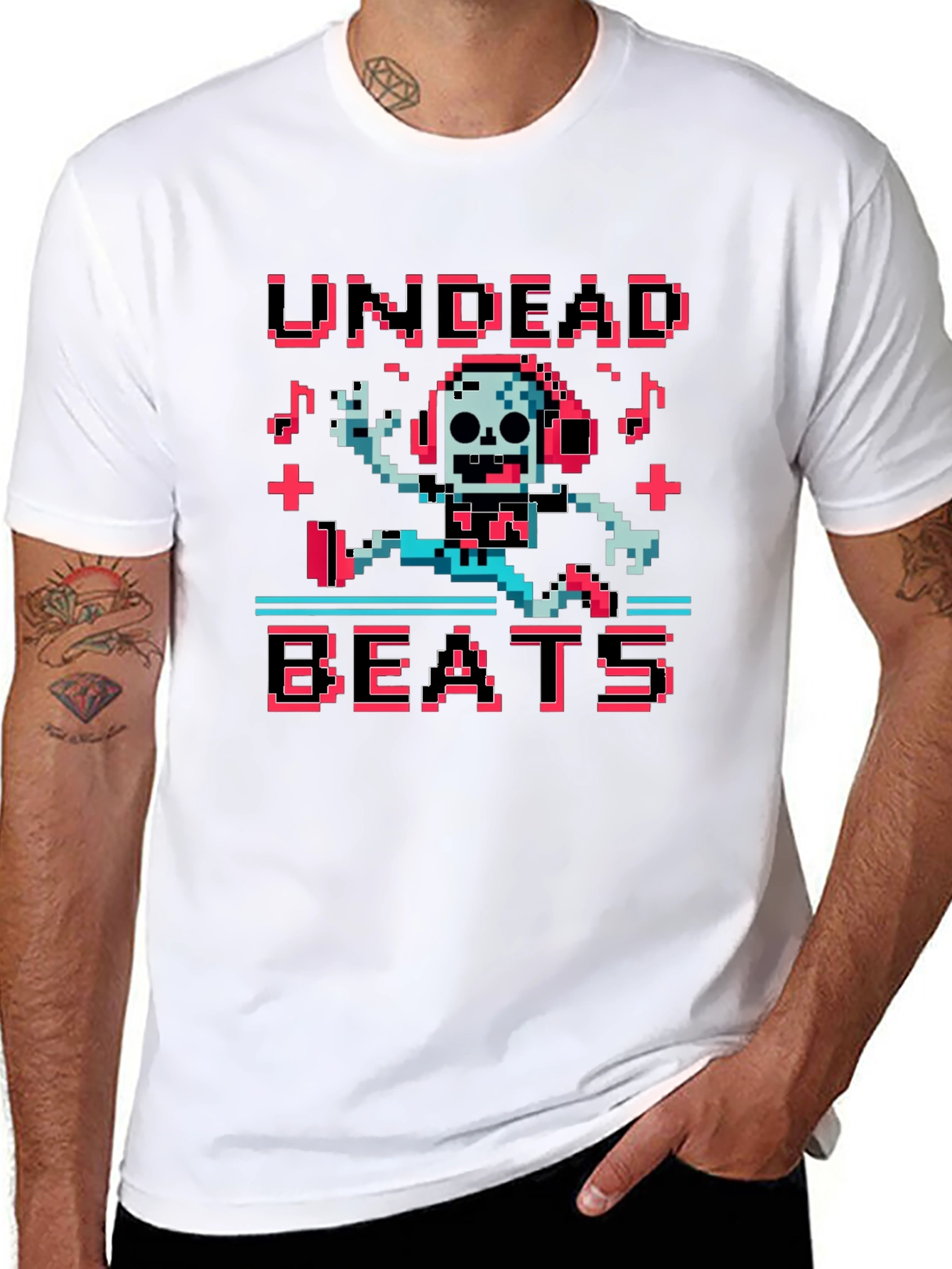 Black Undead Beats Pixel Art Graphic T-Shirt view 8