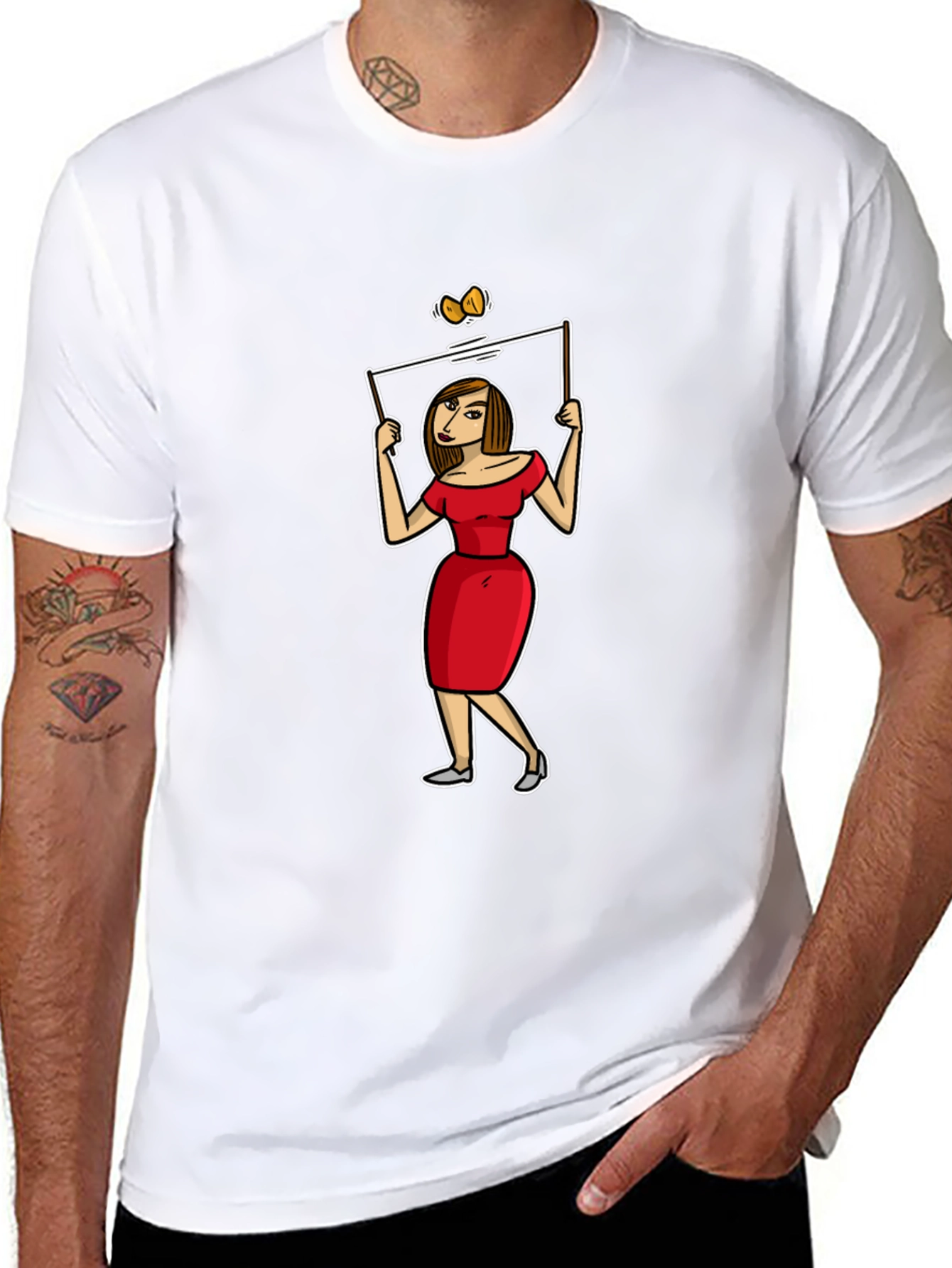 Black Cartoon Woman T-Shirt - Quirky Graphic Tee view 8